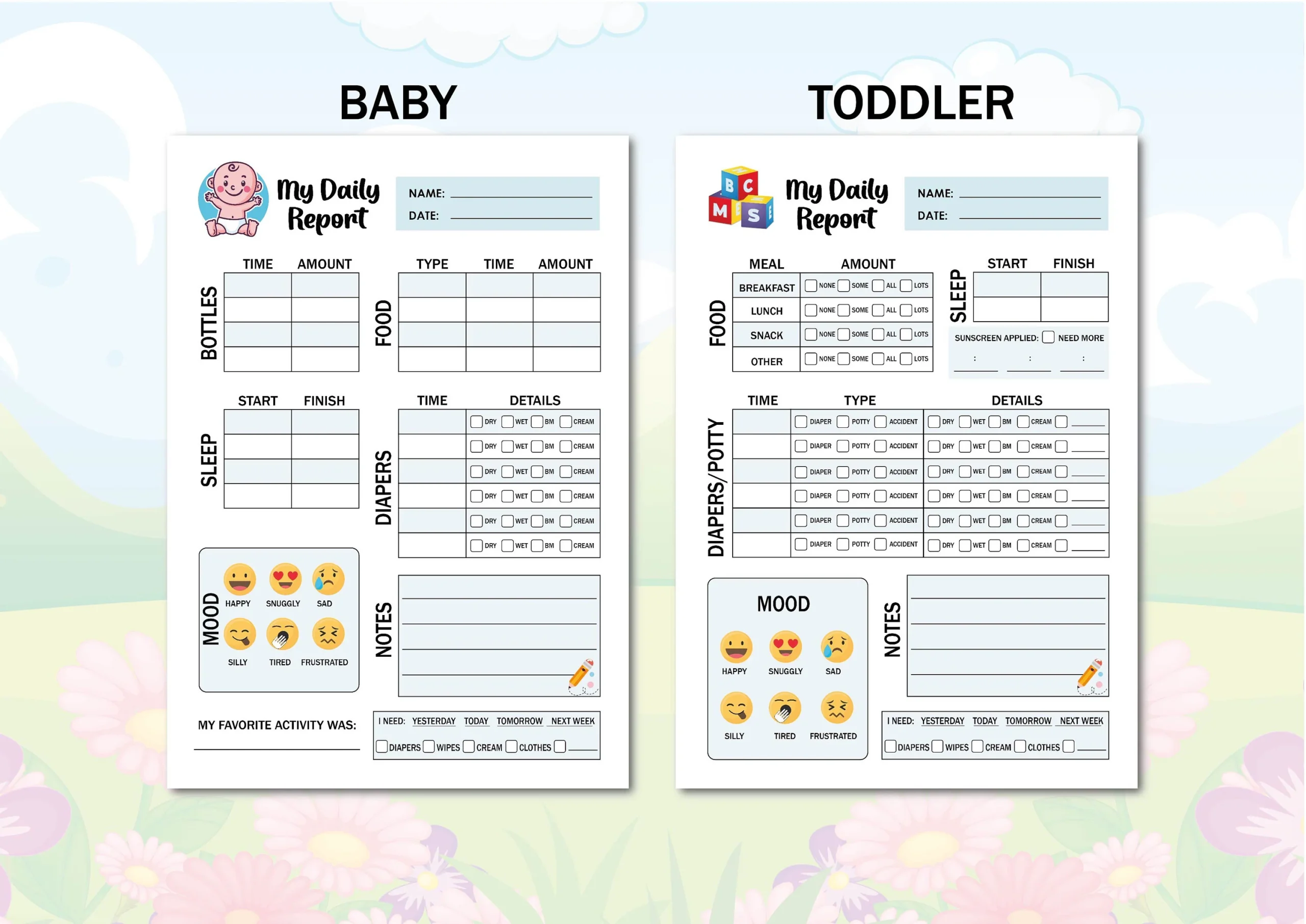 Baby Toddler Daily Report Log Daycare Forms PDF Etsy