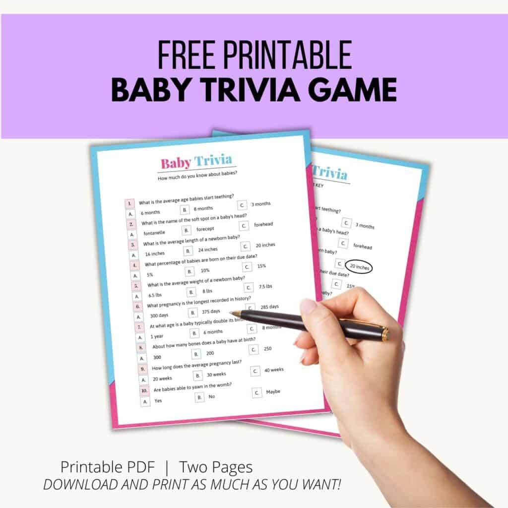 Baby Trivia Game Printable