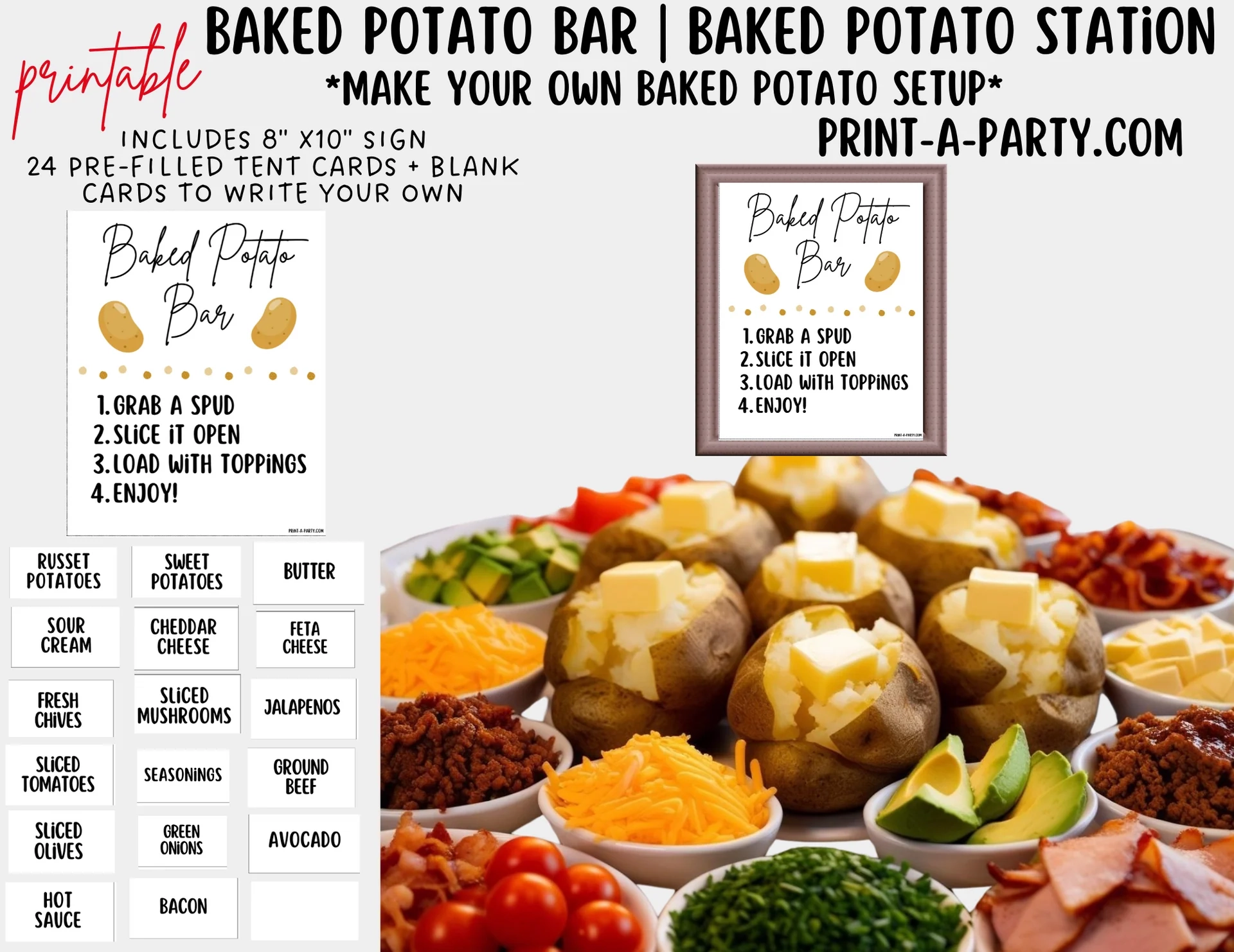BAKED POTATO BAR Station White Printable Sign Food Labels Perfect PrintAParty BAKED POTATO BAR Station White Printable Sign Food Labels Perfect PrintAParty