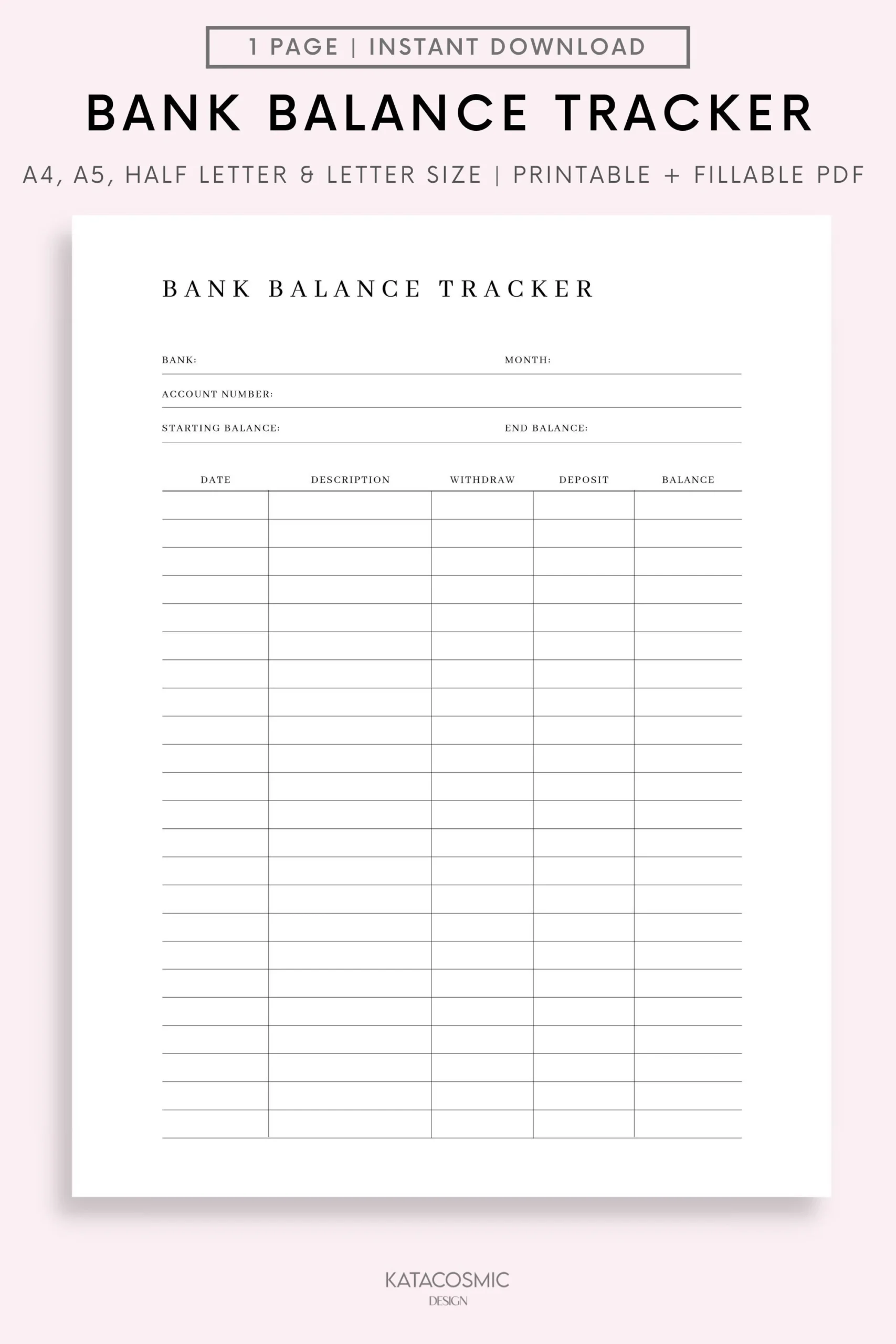 Bank Balance Sheet Printable Bank Account Transactions Tracker Finance Log Income Spending Tracker A4 a5 letter half Size Etsy