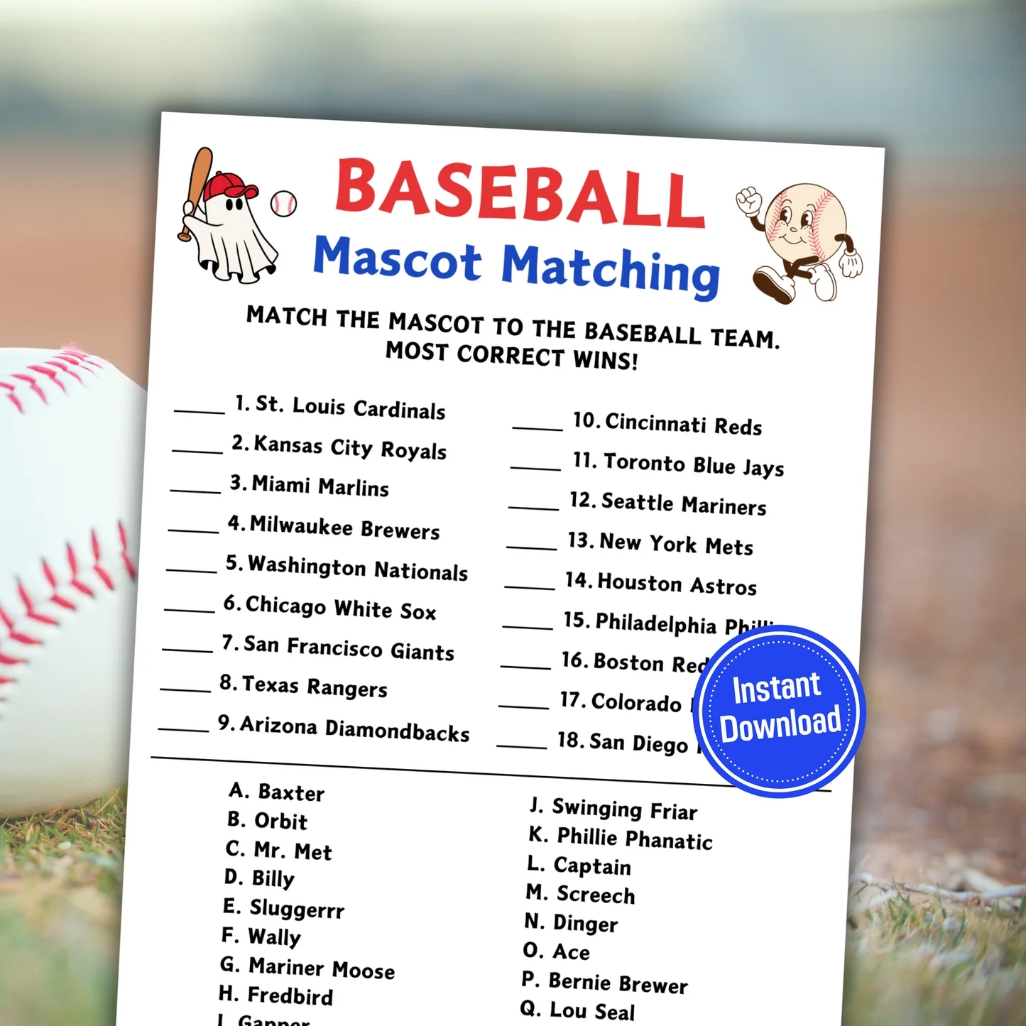Trivia Baseball Teams Match Games Printable Trivia Baseball Teams Match Games Printable