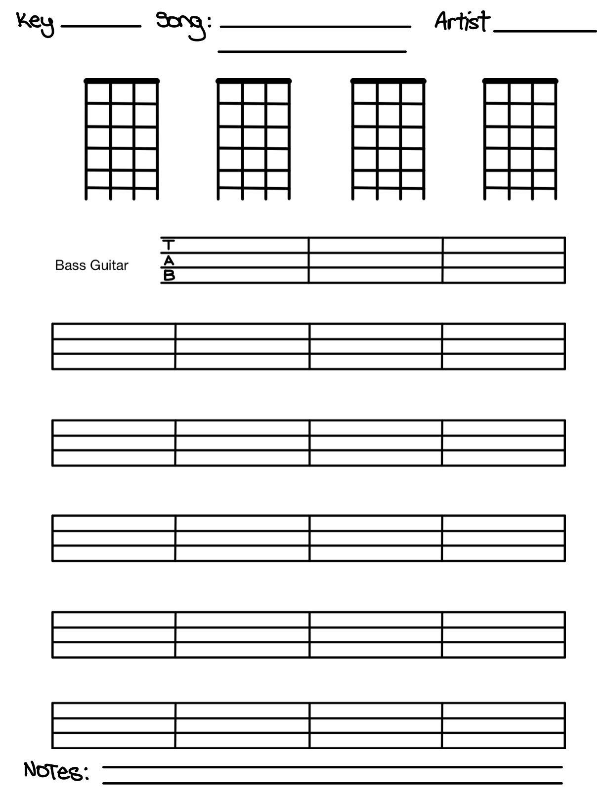 Printable Blank Bass Tab Sheets