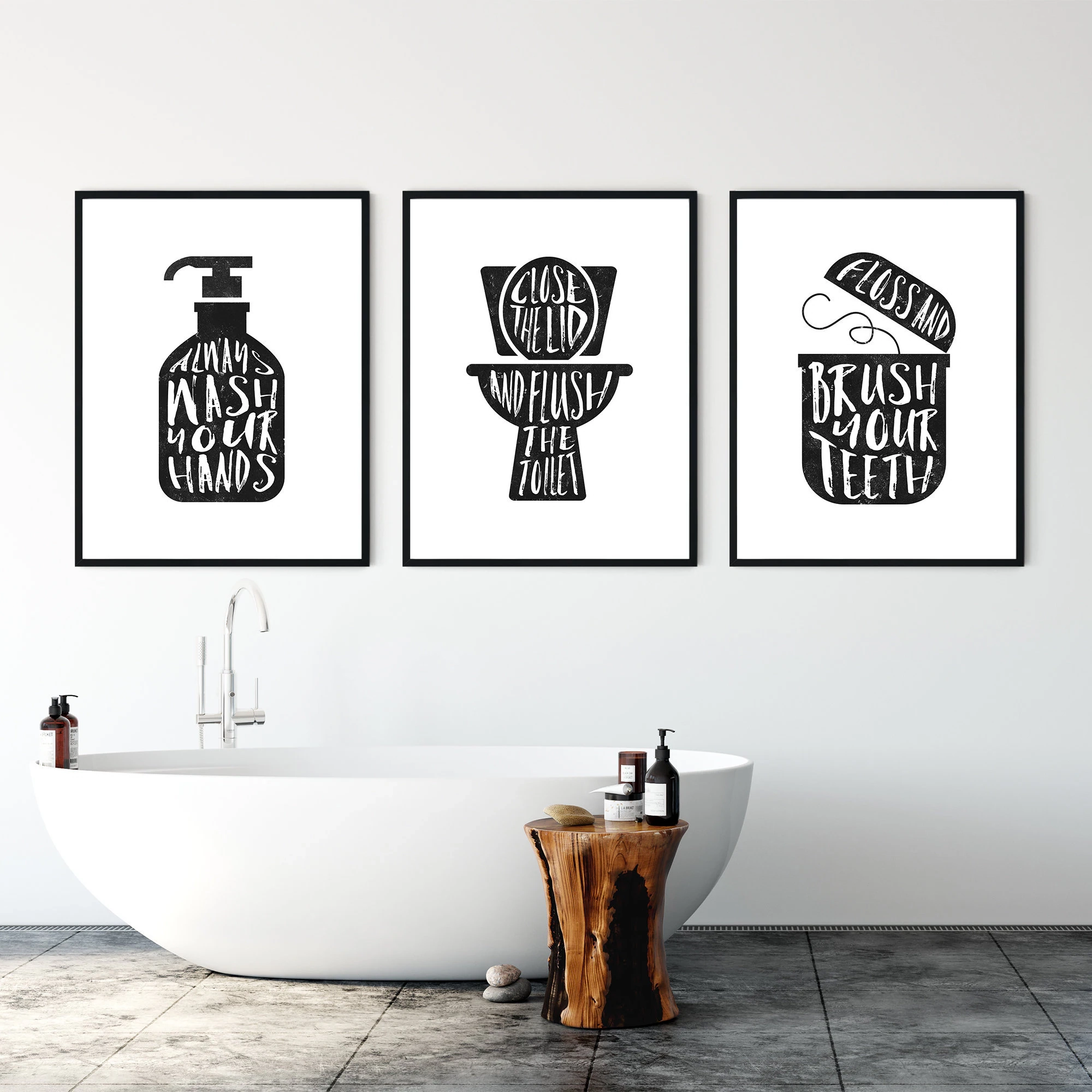 Bathroom Wall Decor Printable Sign Print Set Of 3 Flush Toilet Sign Wash Hand Sign Vintage Signs Hand Lettered Sign Printable Set Etsy