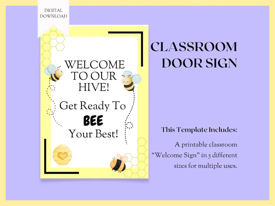 Bee themed Classroom Welcome Sign Printable Honeycomb Decor Teacher Printables For Bee Classroom Decor Etsy
