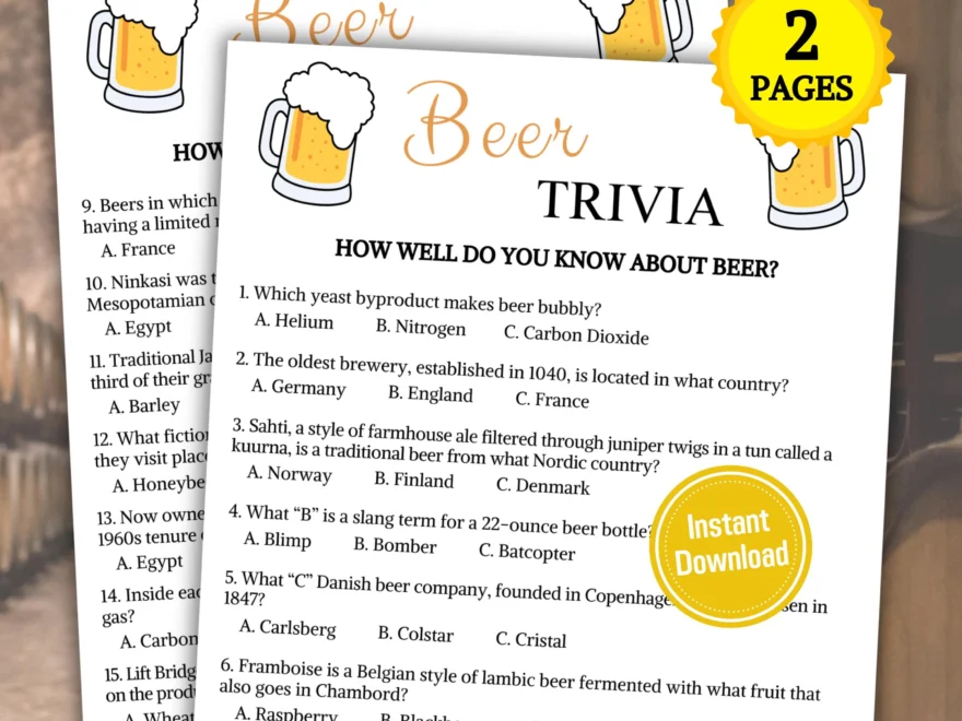 Beer Trivia Game Printable Bar Trivia Game Cards Brewery Games Interesting Beer Facts Beer Tasting Party Instant Download PDF Etsy