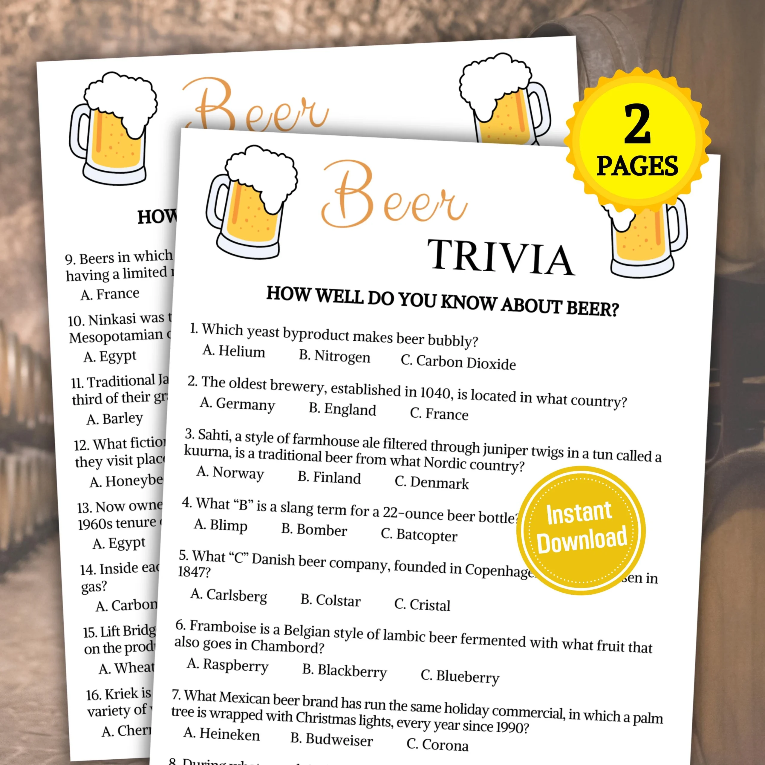 Beer Trivia Game Printable Bar Trivia Game Cards Brewery Games Interesting Beer Facts Beer Tasting Party Instant Download PDF Etsy