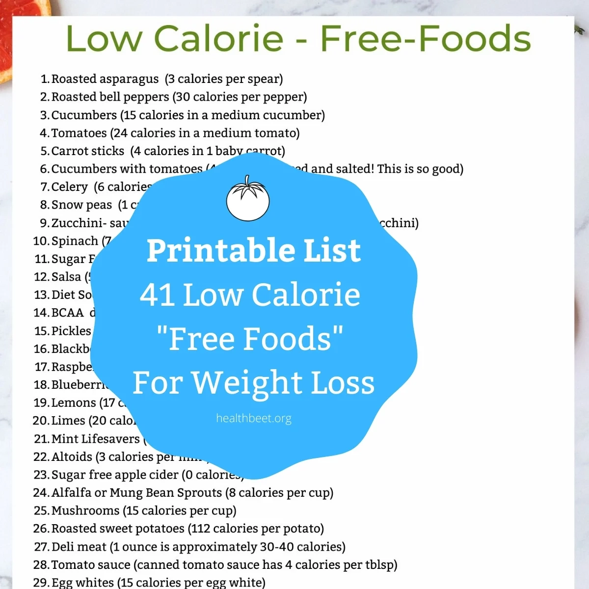 Best Low Calorie Foods Free Printable Health Beet