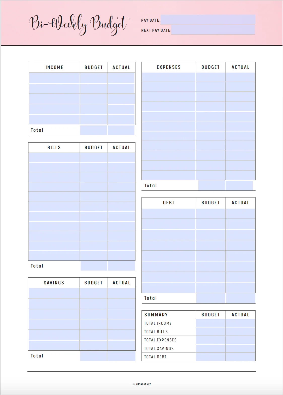 Printable Bi-Weekly Budget Planner