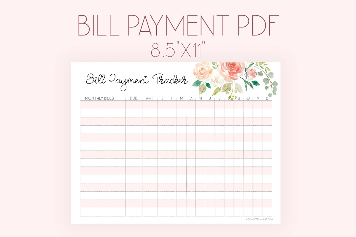 Bill Tracker Printable Letter Size A Stationery Template By EasyLifePlanners