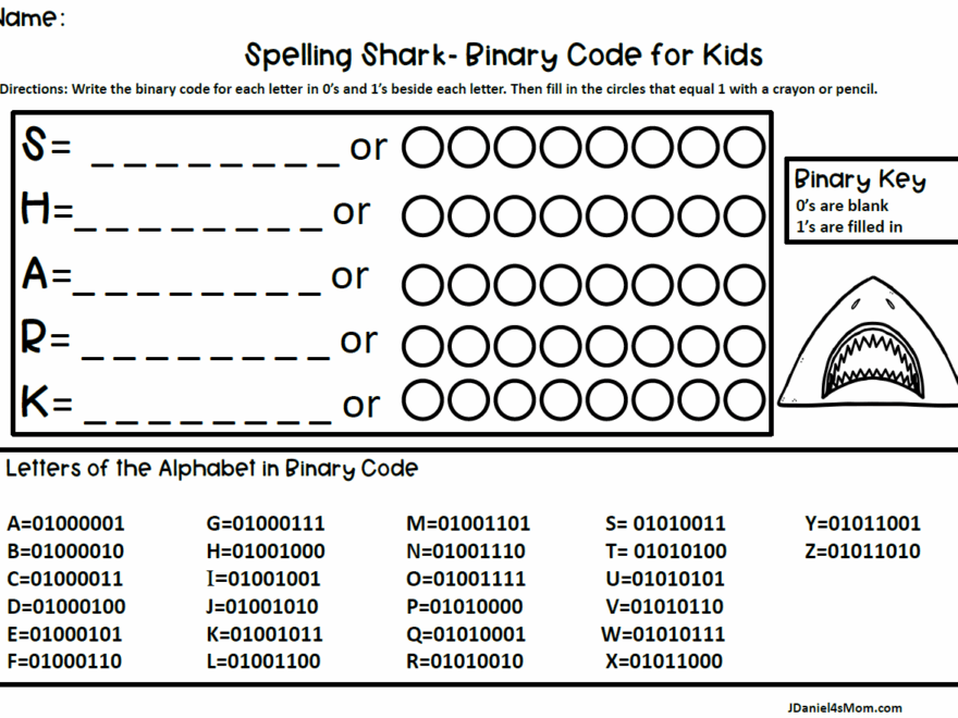 Binary Code For Kids Spelling Shark Printables JDaniel4s Mom