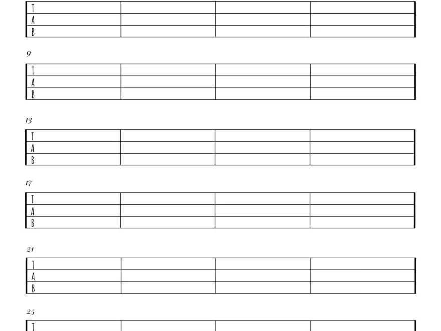 Blank Bass Guitar Tab Sheet Printable Tablature instant Download Etsy