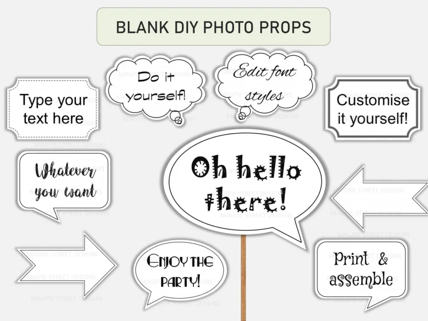 Blank DIY White Photo Booth Props Custom Speech Bubbles Wedding Shower Anniversary Party Printable Party Decors Instant Download PDF Etsy