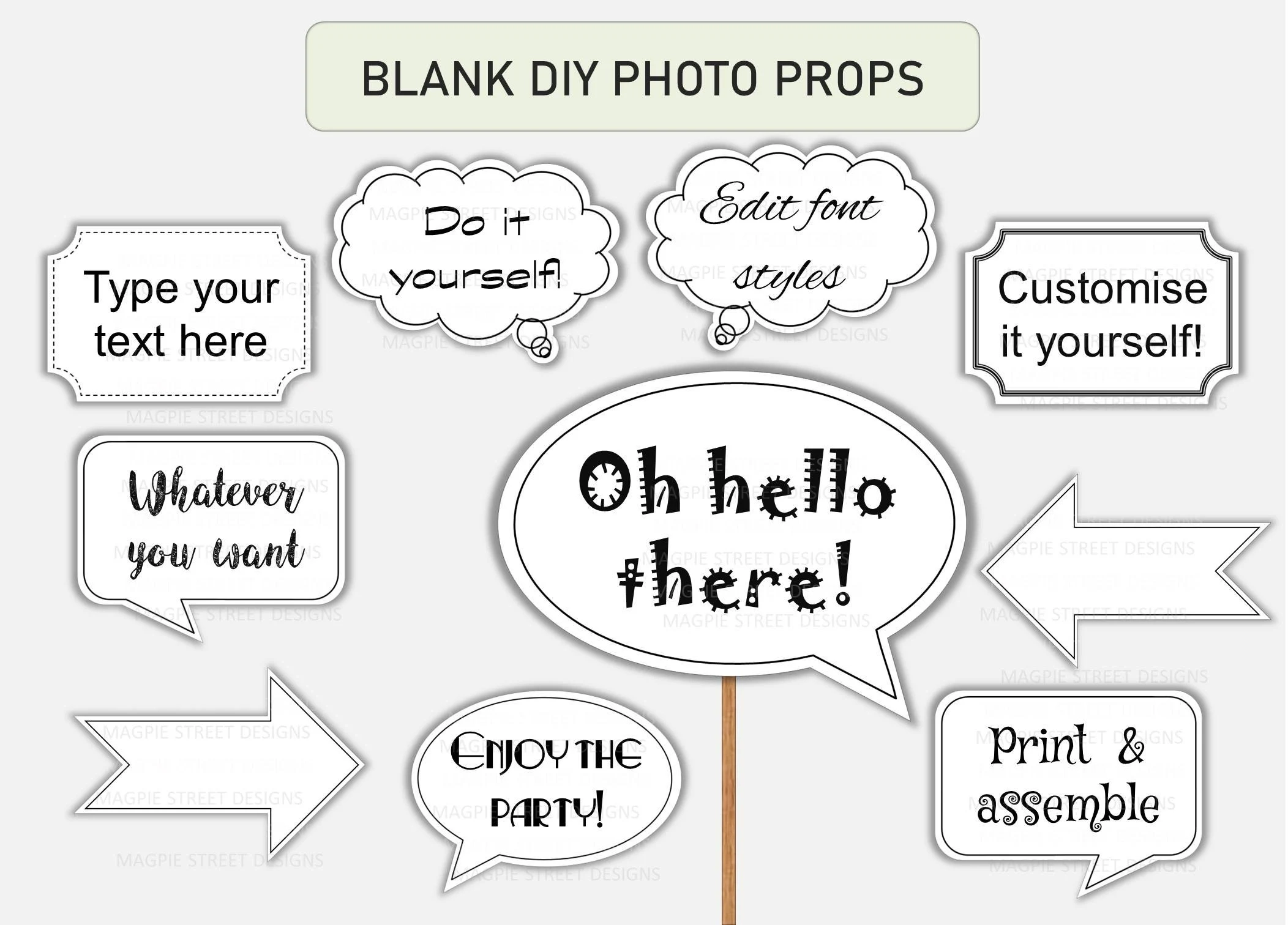 Blank DIY White Photo Booth Props Custom Speech Bubbles Wedding Shower Anniversary Party Printable Party Decors Instant Download PDF Etsy