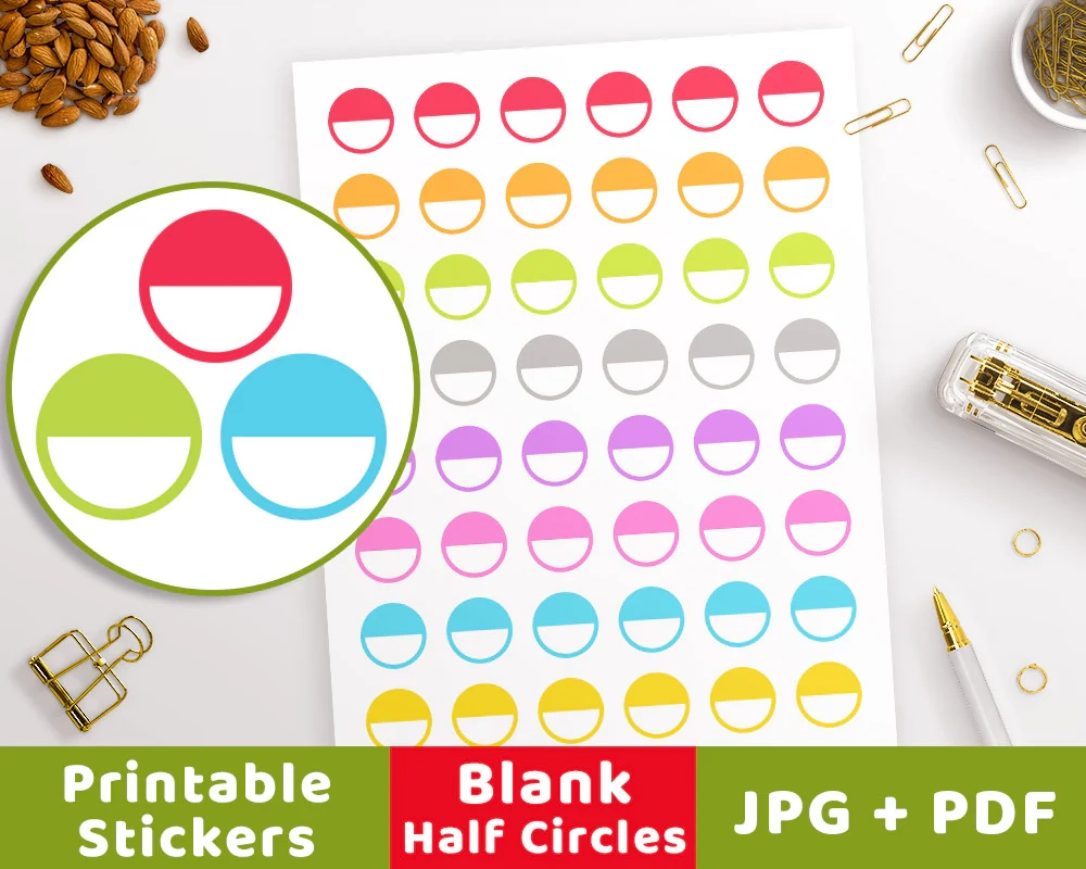 Blank Half Circle Printable Planner Stickers The Digital Download Shop