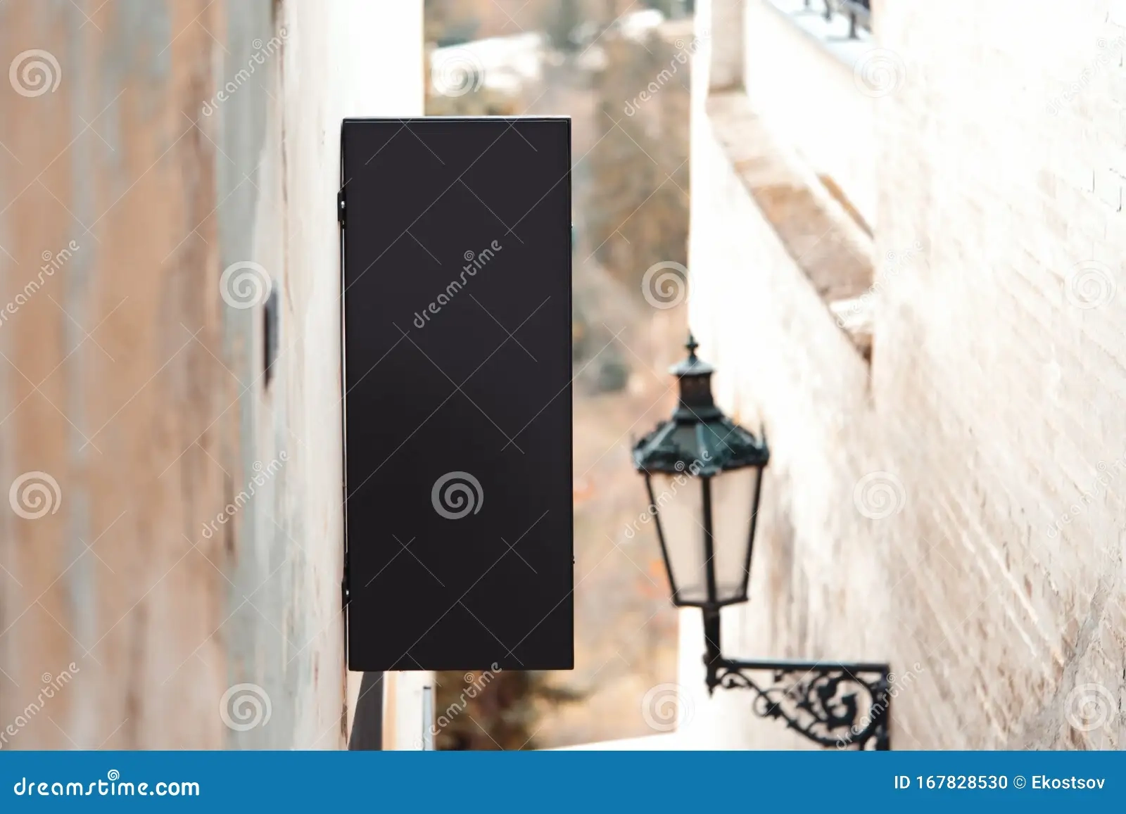 Blank Right Angled Antique Black Store Signboard Mock Up Empty Shop Signage Template On Ancient Wall In European Town Stock Photo Image Of Company Mock 167828530