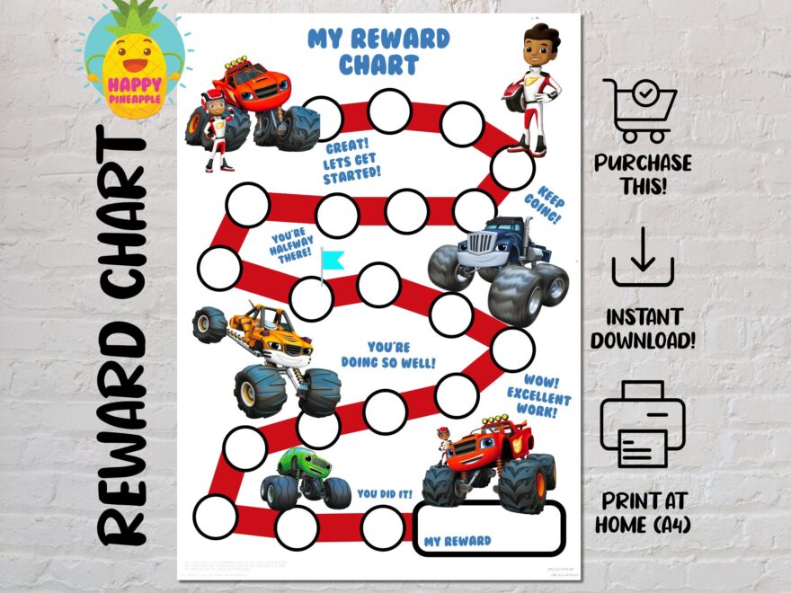 Blaze Monster Truck Themed Reward Chart For Kids Chore Chart Worksheets Library