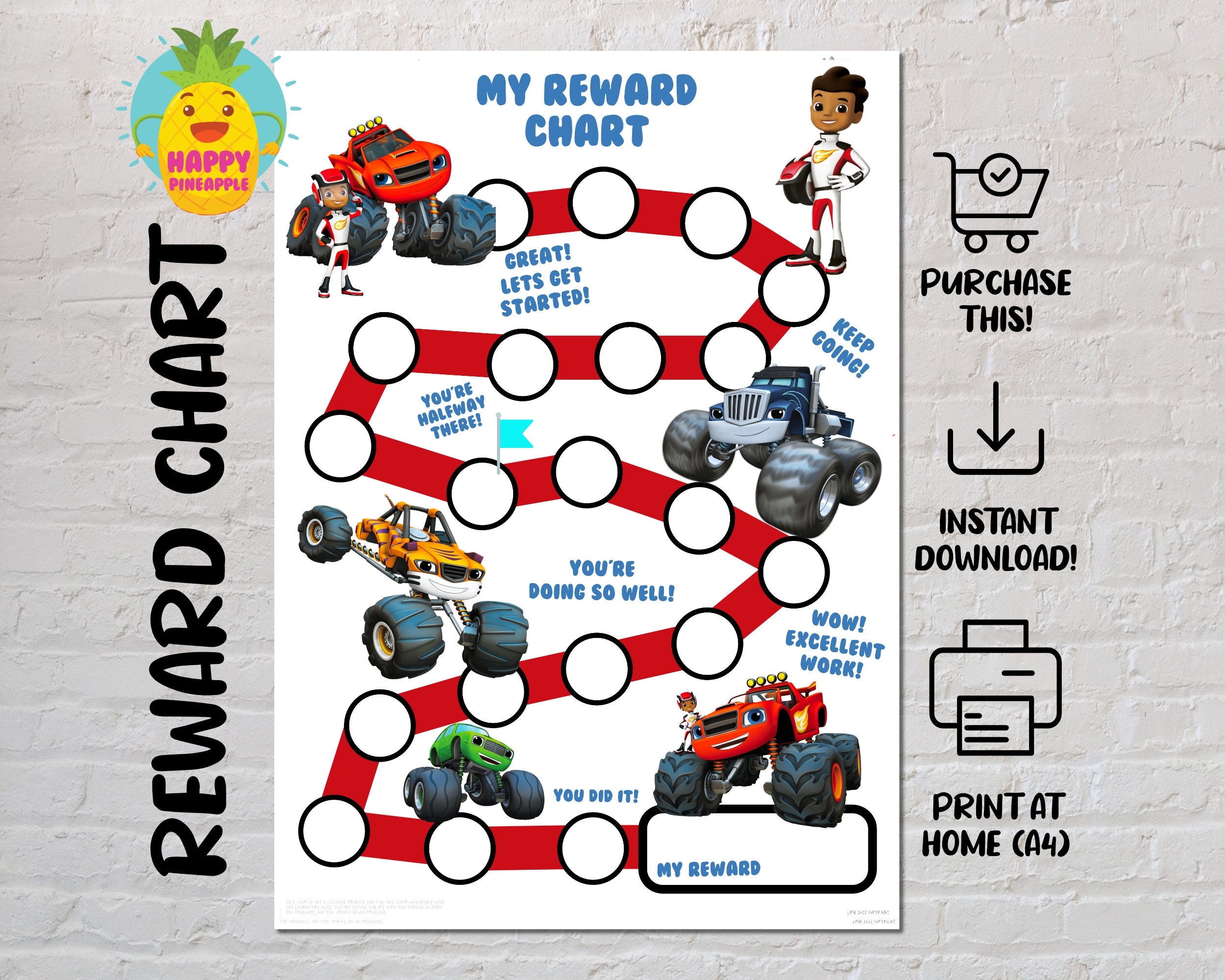 Blaze Monster Truck Themed Reward Chart For Kids Chore Chart Worksheets Library