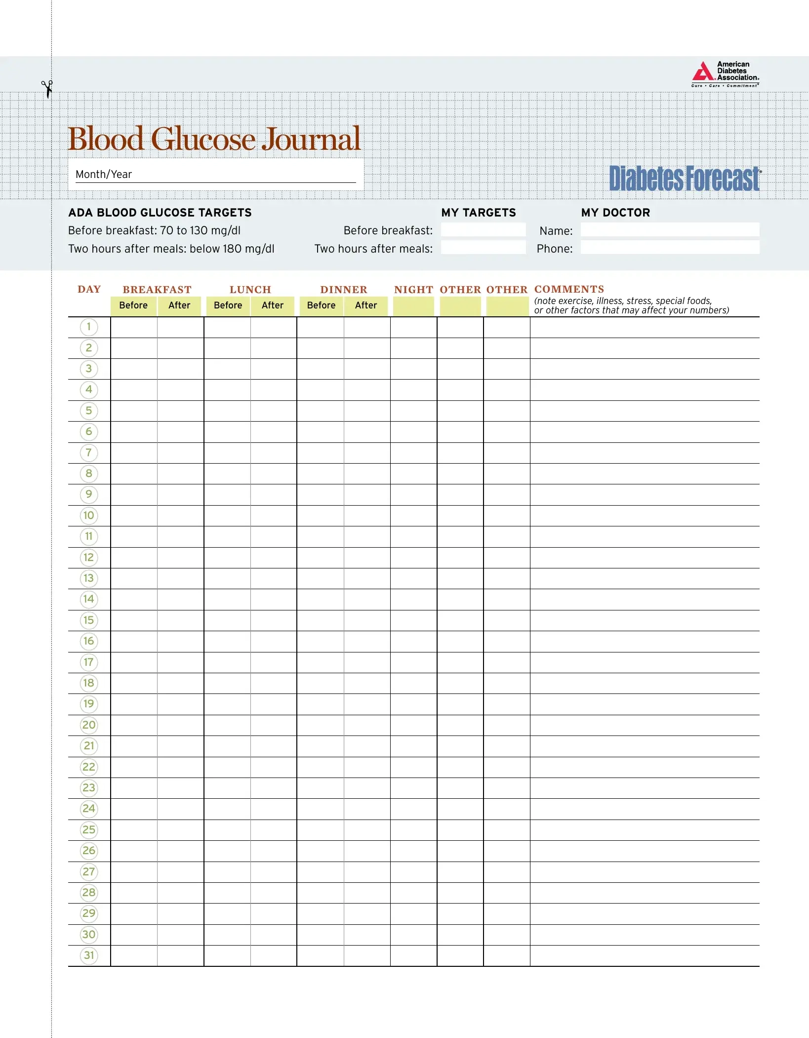 Ada Printable Blood Sugar Chart Ada Printable Blood Sugar Chart