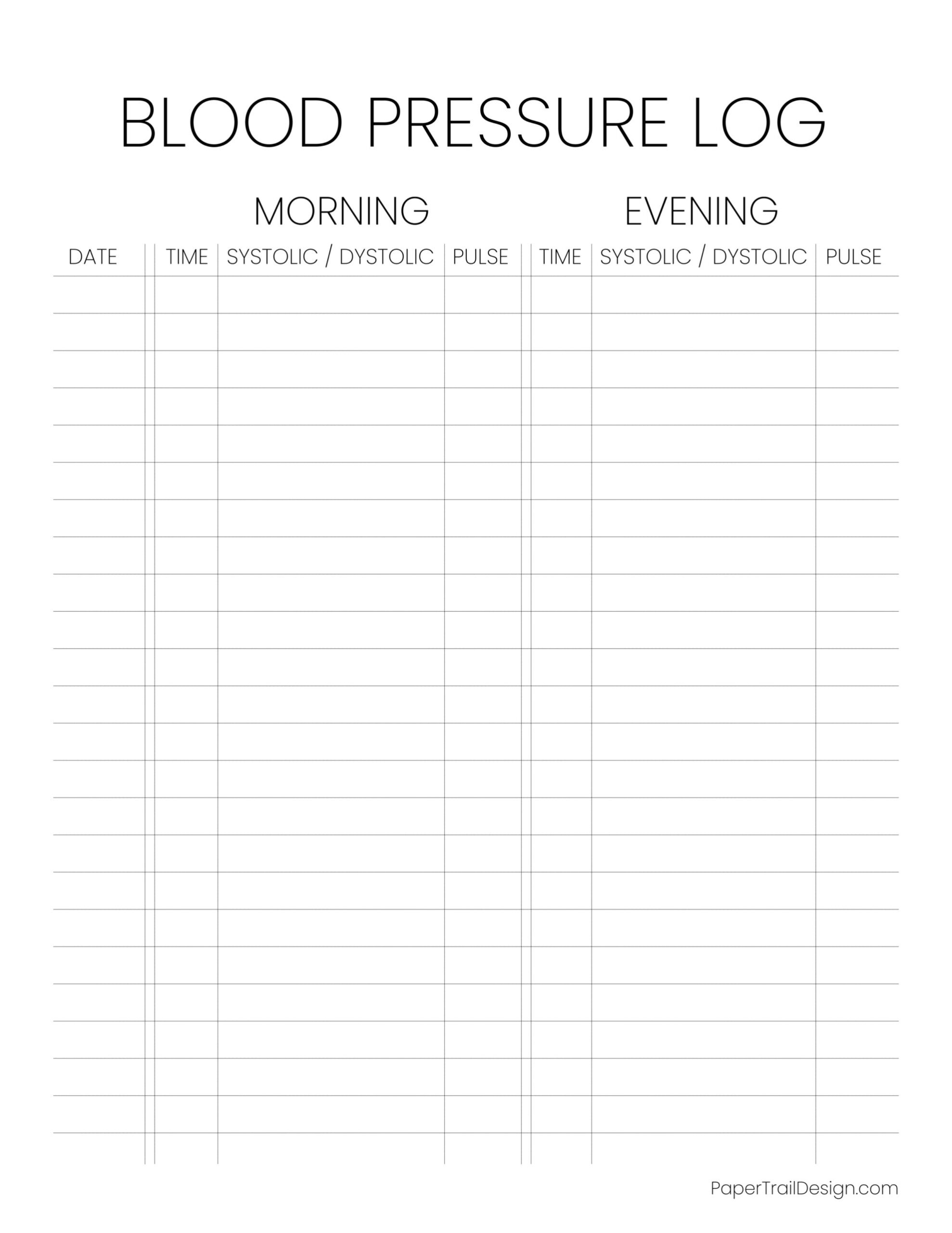 Blood Pressure Tracking Sheet Printable