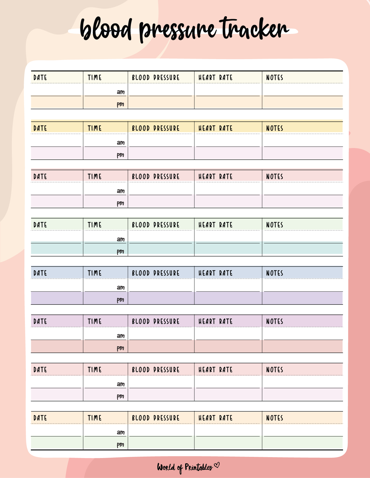 Heart Blood Pressure Printable Chart