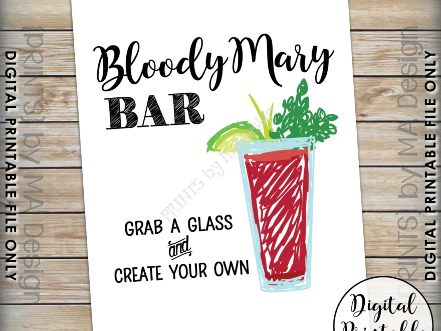 Bloody Mary Bar Sign Create Your Own Bloody Mary Wedding Bridal Shower Brunch Menu 5x7 Instant Download Digital Printable File