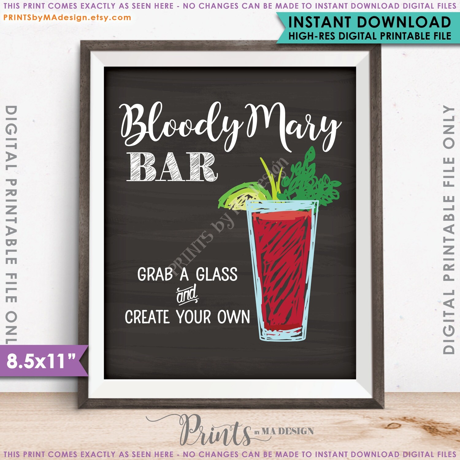Bloody Mary Bar Sign Create Your Own Bloody Mary Wedding Bridal Shower Brunch PRINTABLE Chalkboard Style 8 5x11 Bloody Mary Sign