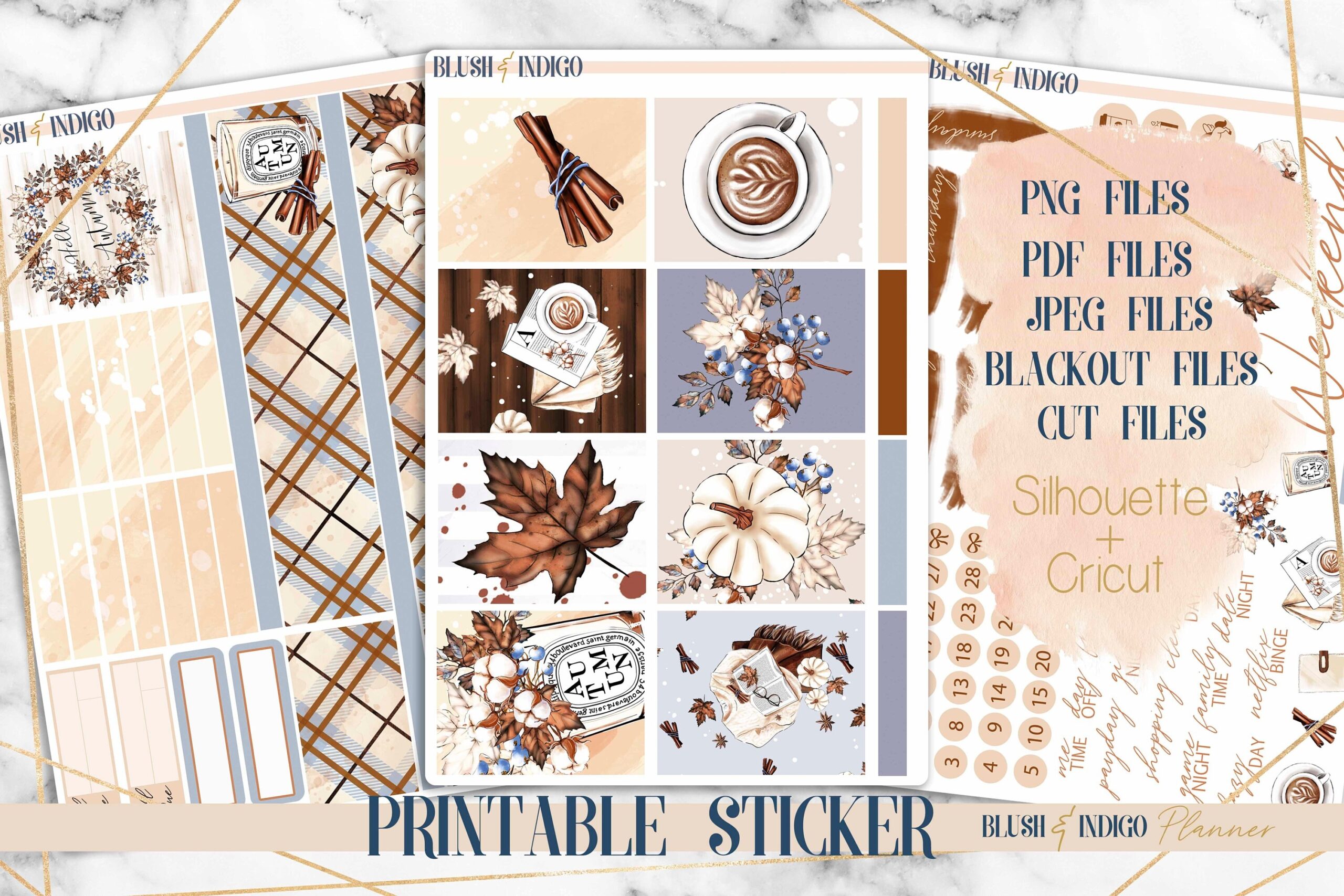 Blue Fall Printable Planner Stickers Printable Weekly Stickers Kit Fits Erin Condren And Recollection Planner Stickers Cut Files Etsy