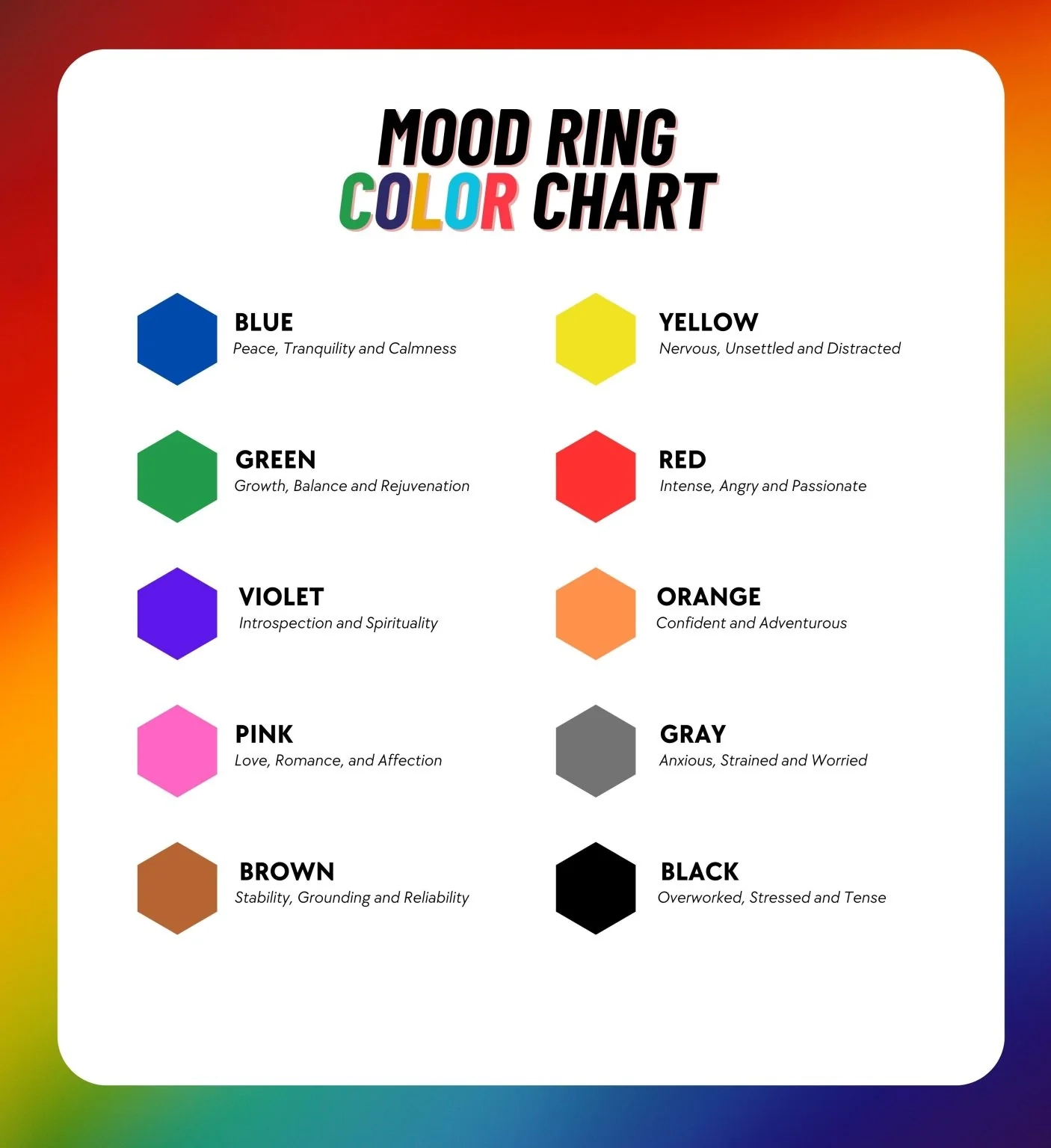 Printable Mood Ring Color Chart
