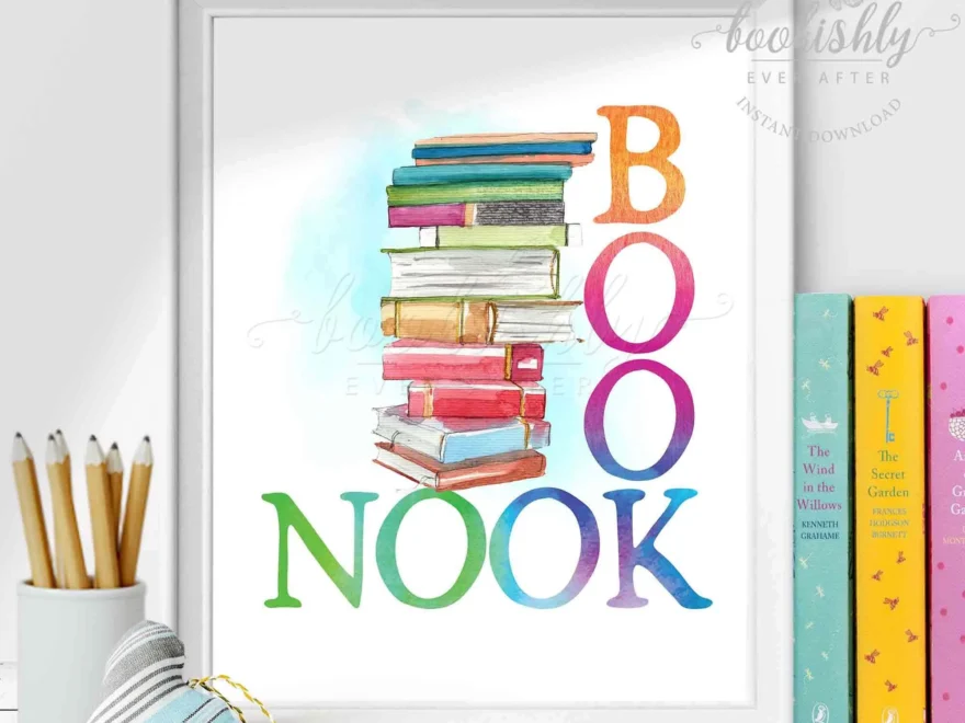Book Nook Sign Watercolor Rainbow Books Art Print digital Download Etsy