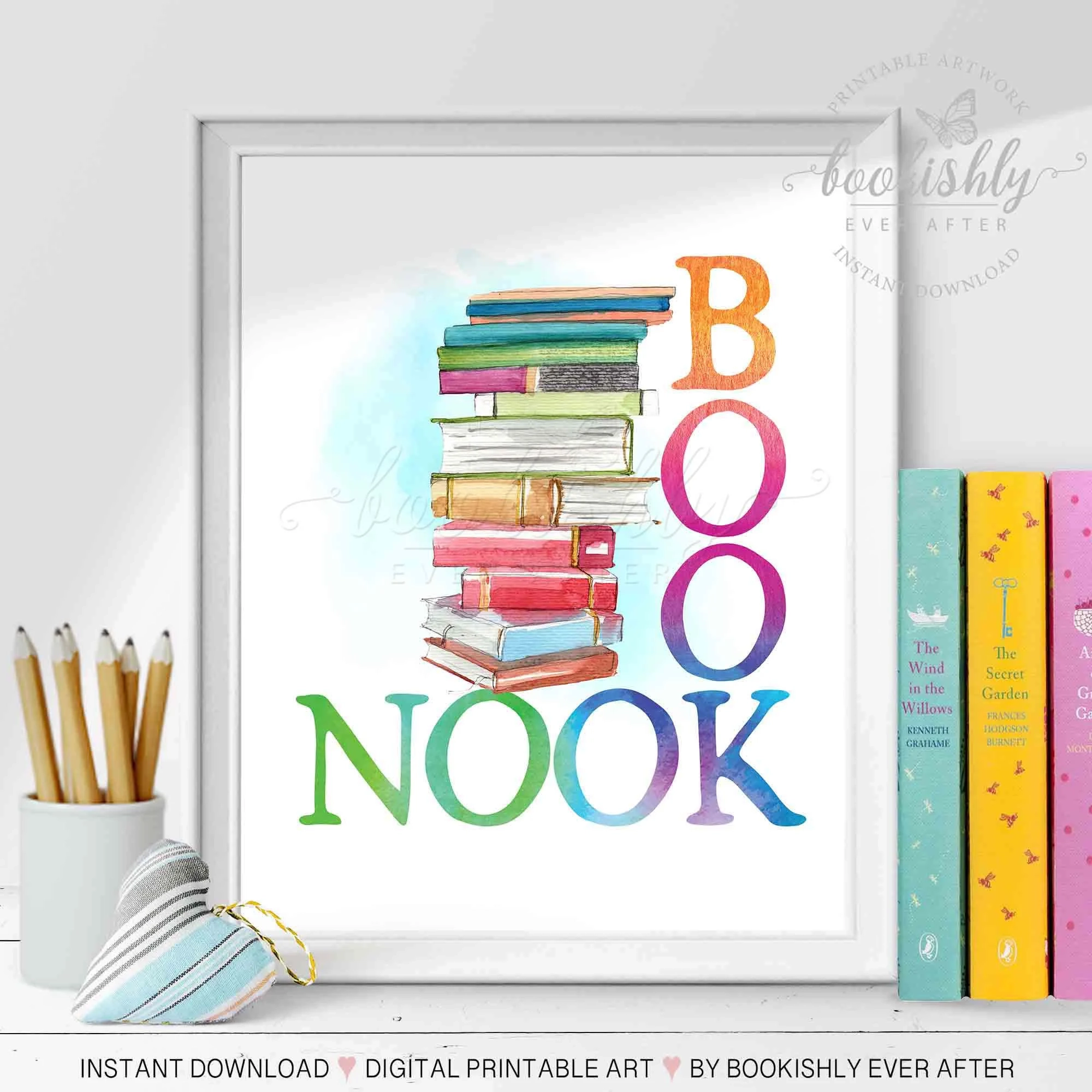 Book Nook Sign Watercolor Rainbow Books Art Print digital Download Etsy Book Nook Sign Watercolor Rainbow Books Art Print digital Download Etsy