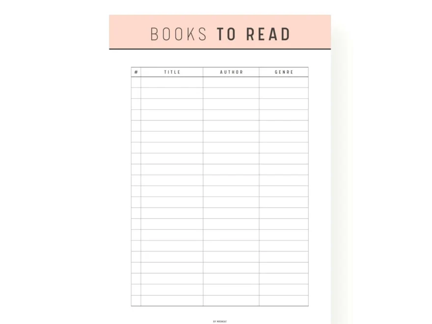 Books To Read List Template Printable M219 Mrsneat