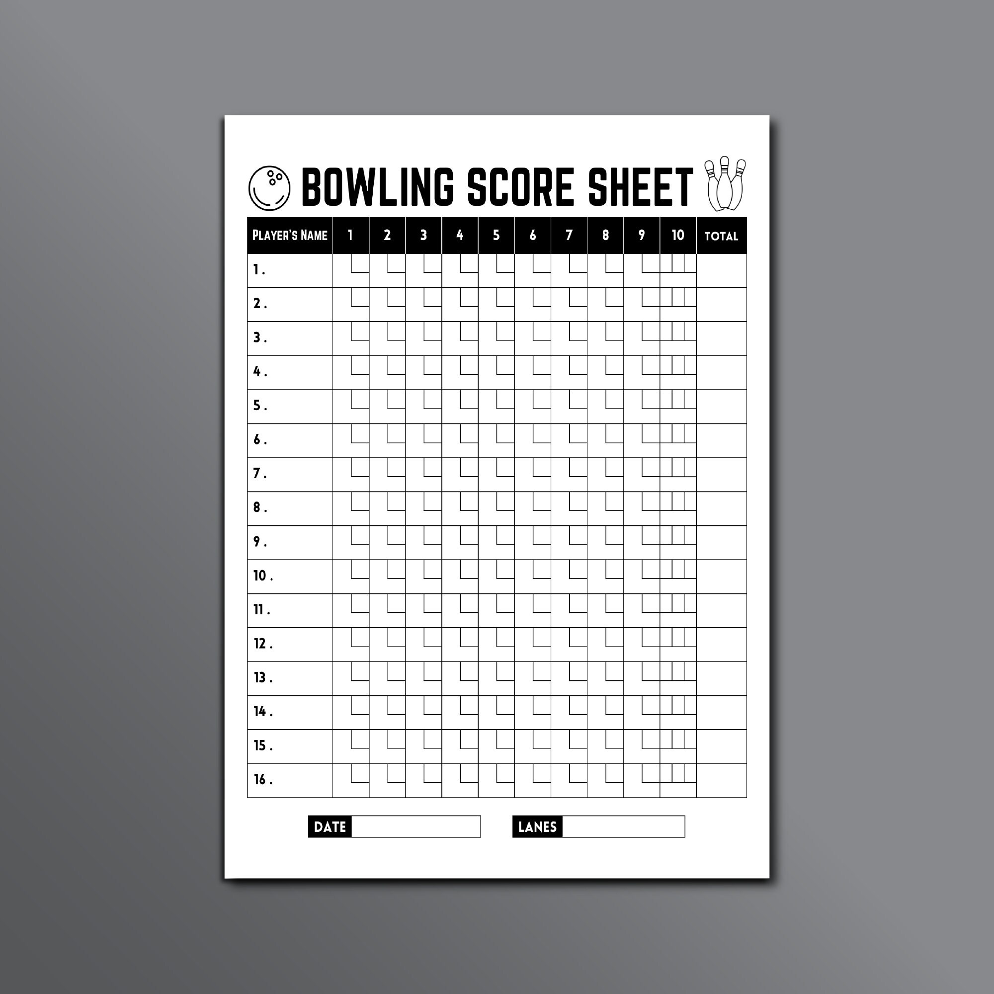 Bowling Score Sheet Printable Bowling Score Card Bowling Scorecard Template Bowling Game Score Recording Printable Bowling Score Pad Etsy