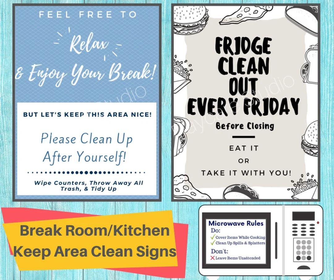 Break Room Cleaning Signs Fridge Microwave Kitchen PDF Download Etsy