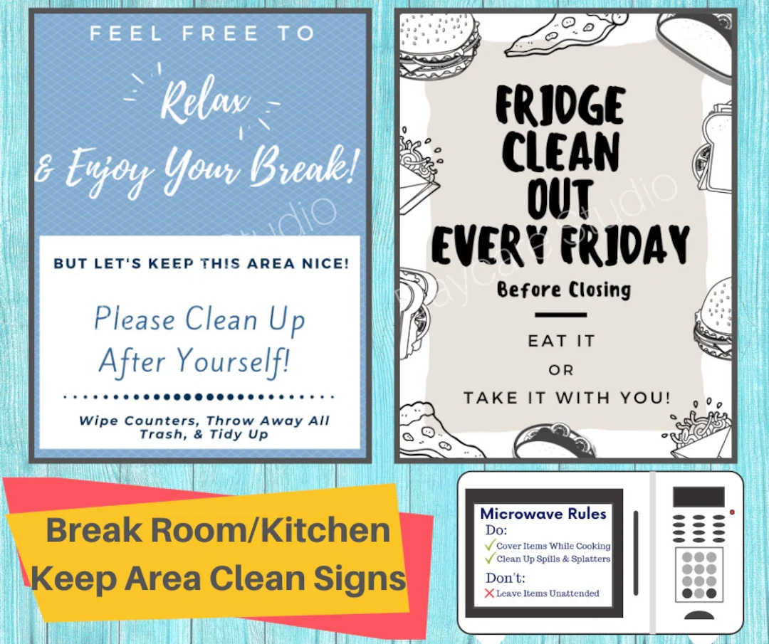 Break Room Cleaning Signs Fridge Microwave Kitchen PDF Download Etsy