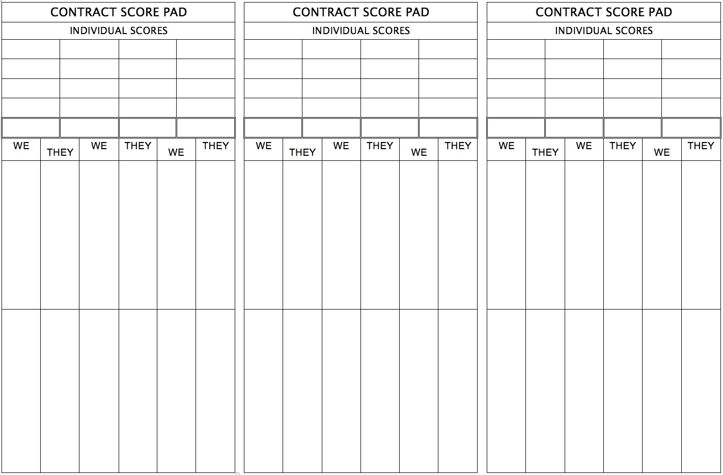 Bridge Tally Sheets Printable Bridge Tally Sheets Printable