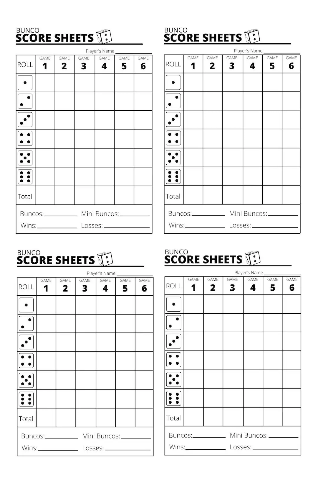 Bunco Free Score Sheet Printable Bunco Free Score Sheet Printable