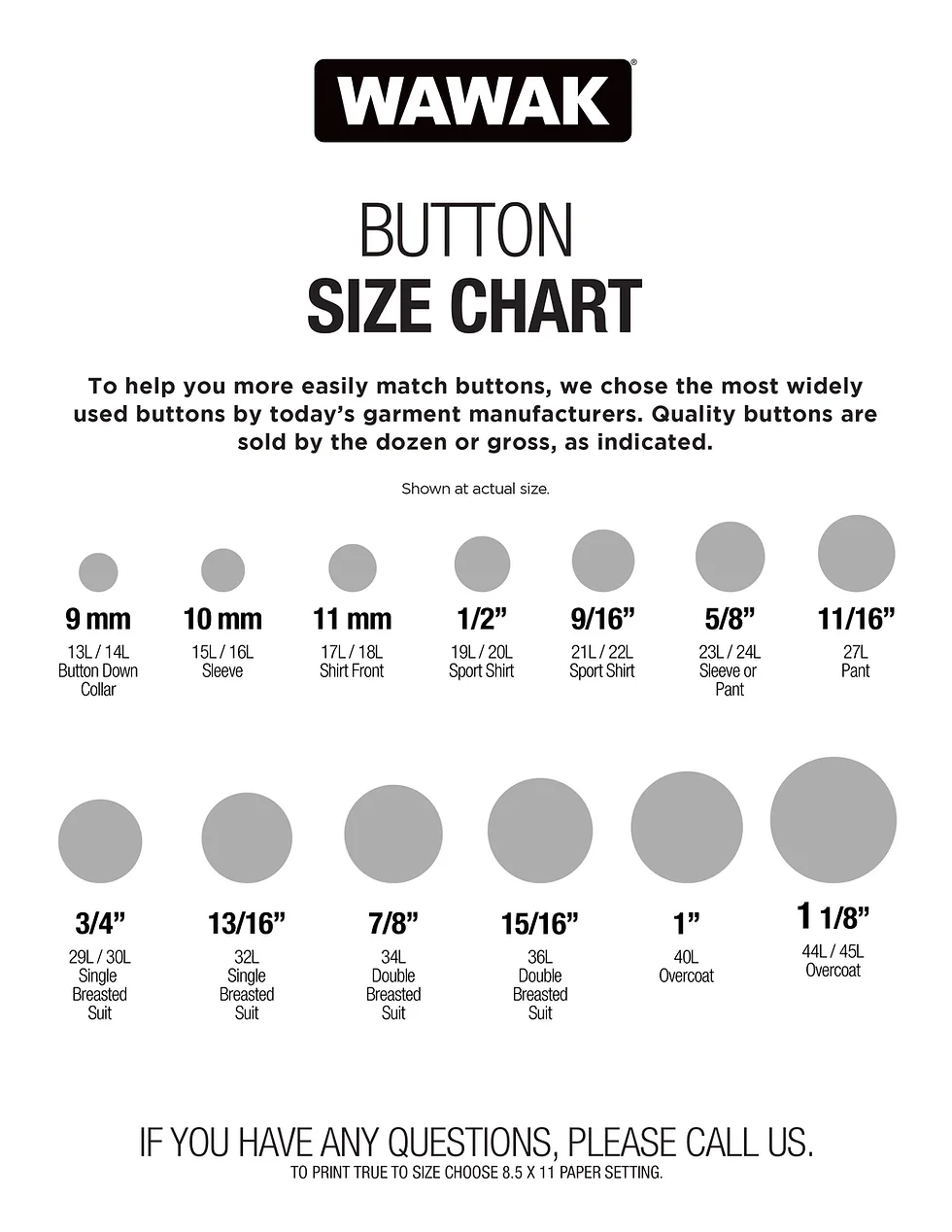 Button Size Chart