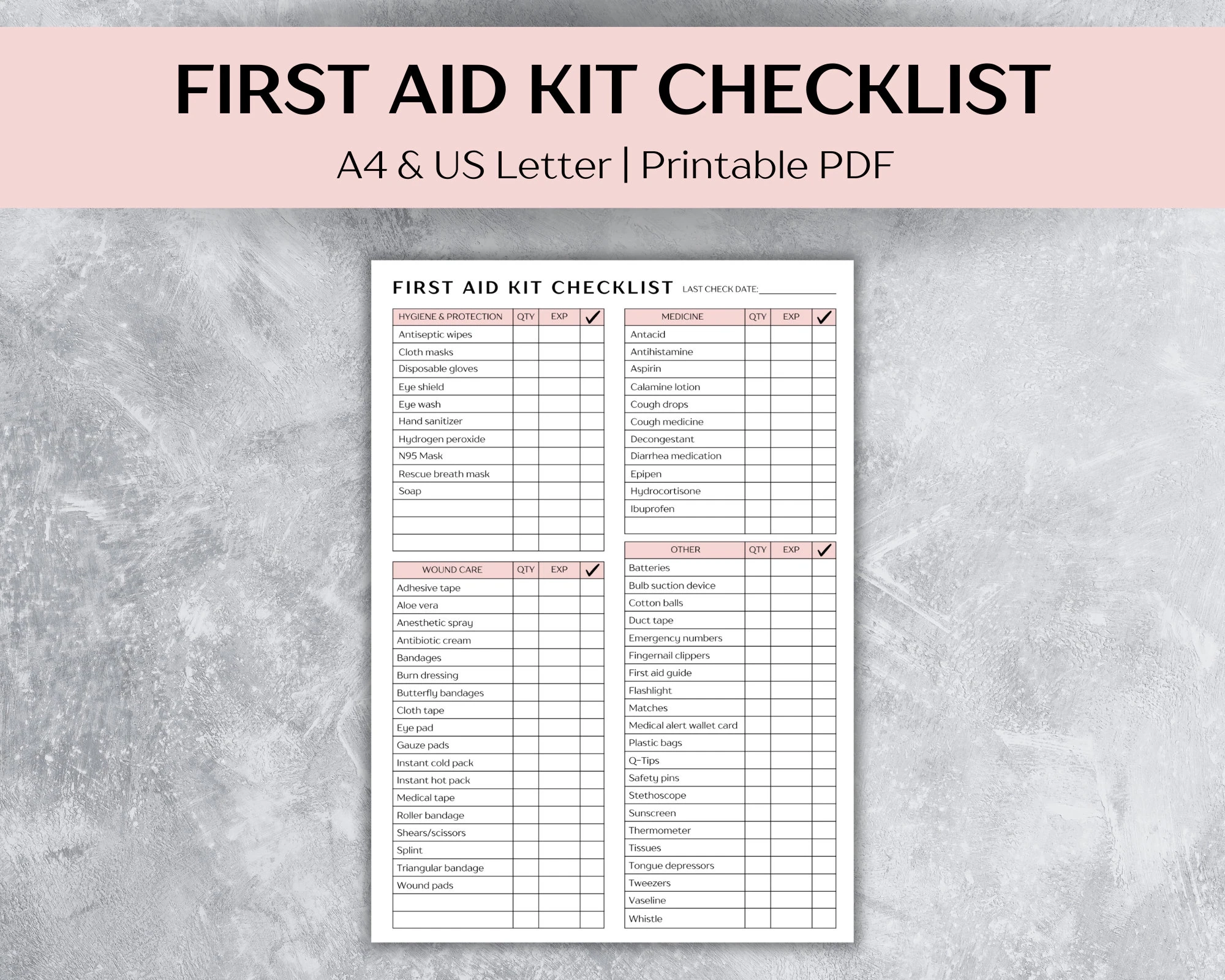 Buy First Aid Kit Checklist Printable Medicine Emergency Supplies PDF US Letter a4 Online In India Etsy