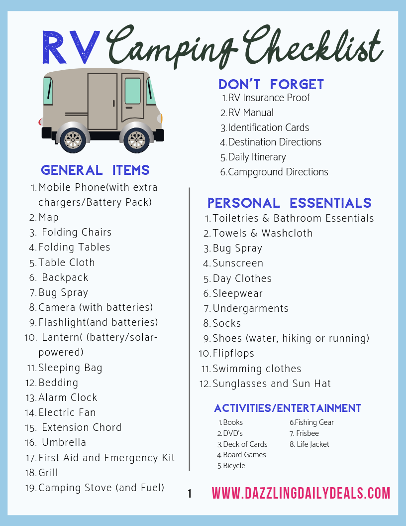 Truck Camper Printable Packing List