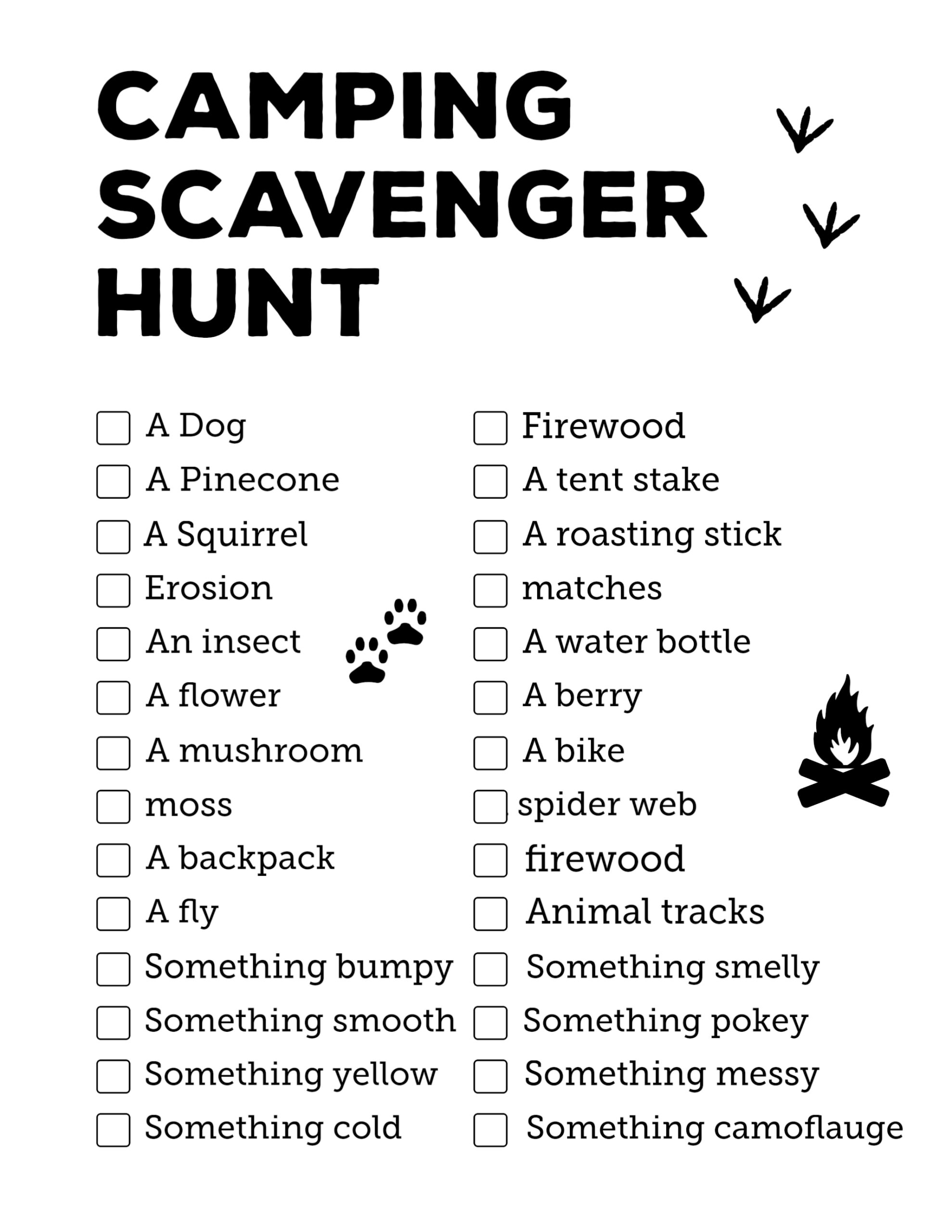 Lake Scavenger Hunt List Printable
