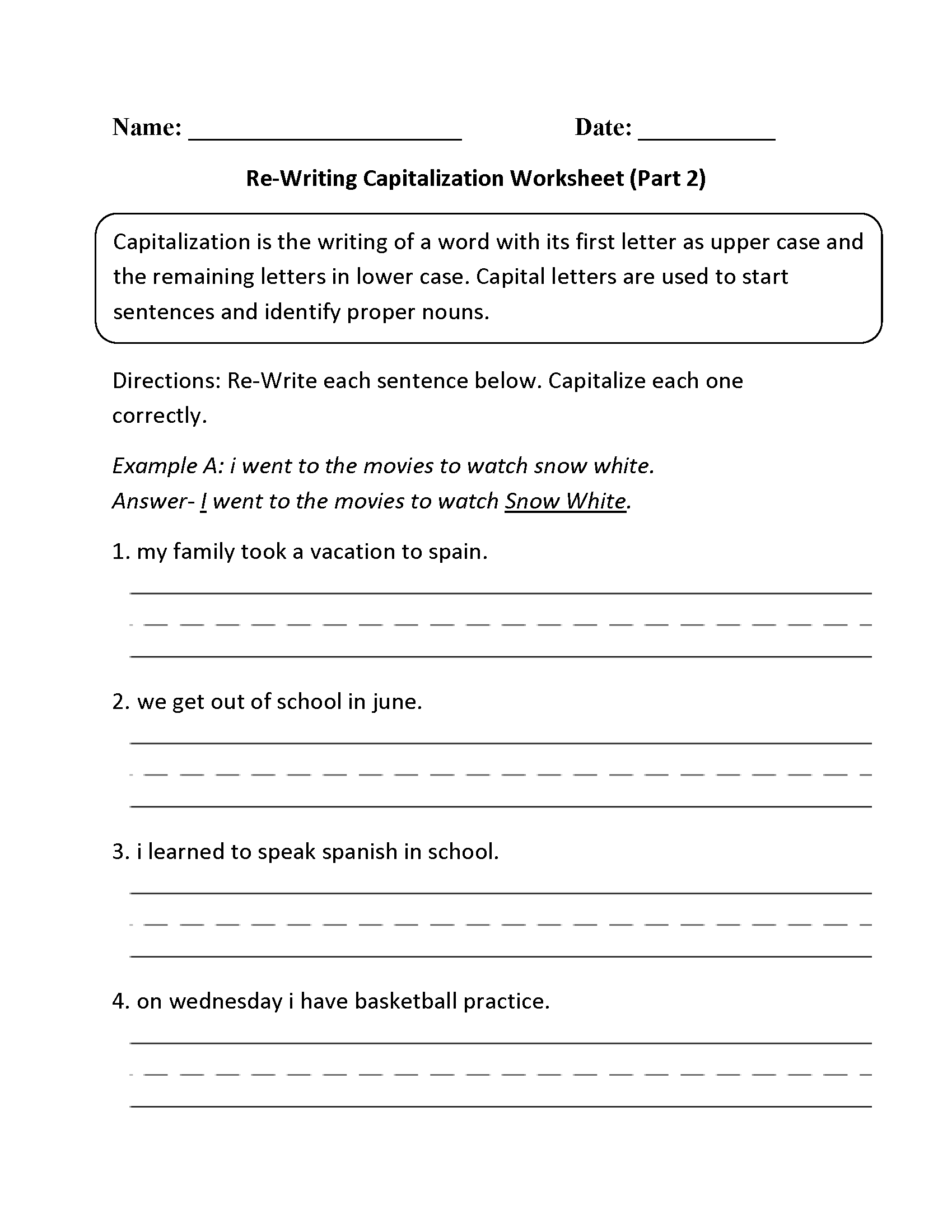 Capitalization Worksheets Free Printable Grammar Practice
