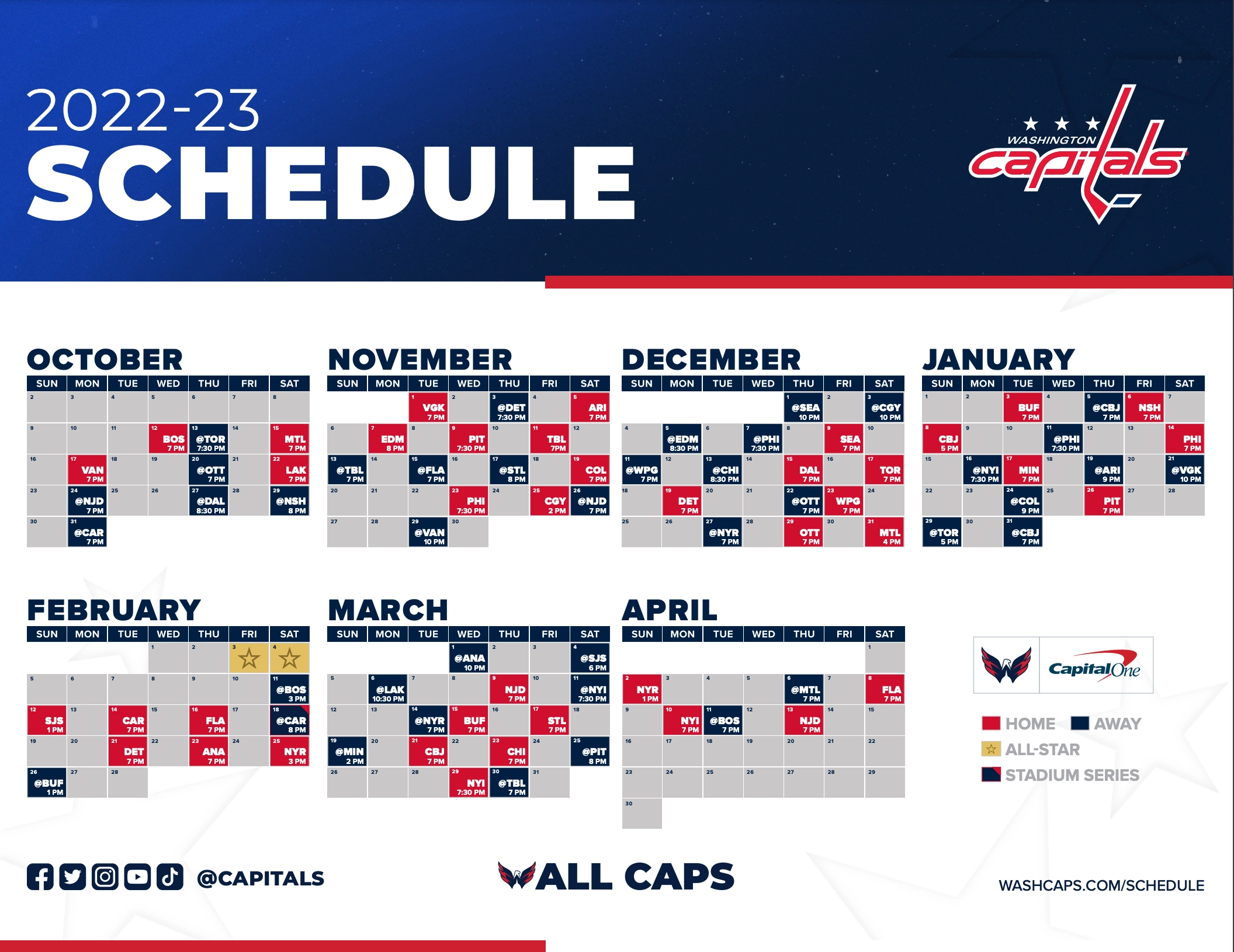 Capitals Announce 2022 23 Schedule