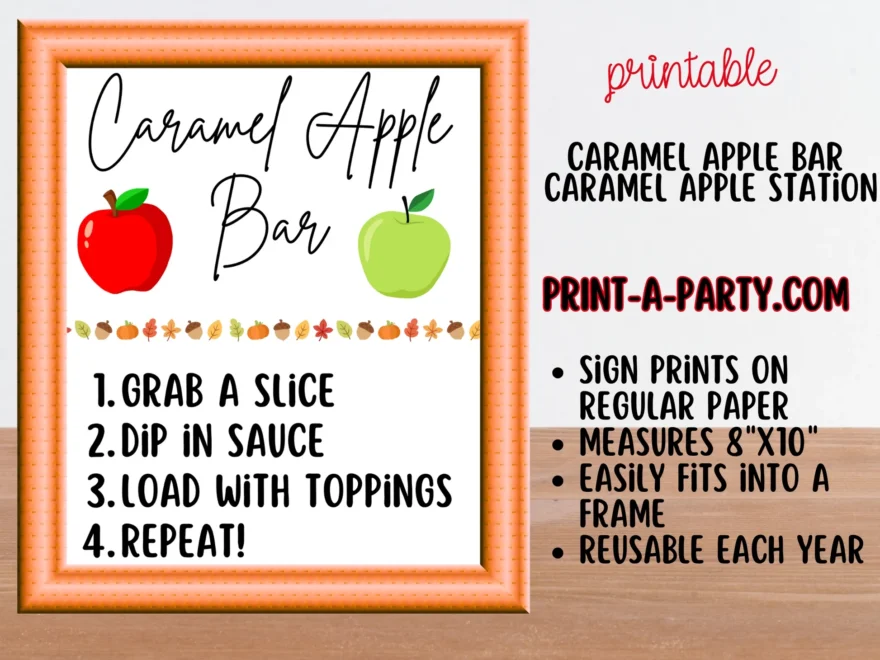CARAMEL APPLE BAR Printable Caramel Apple Bar Sign Topping Labels PrintAParty
