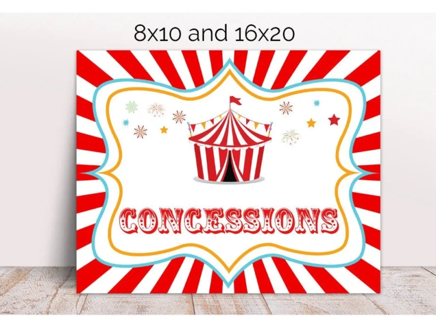 Carnival Party Concessions Sign Printable Circus Birthday Concession Sign Circus Food Snacks Treats Candy Drinks Circus Favors Gift Etsy