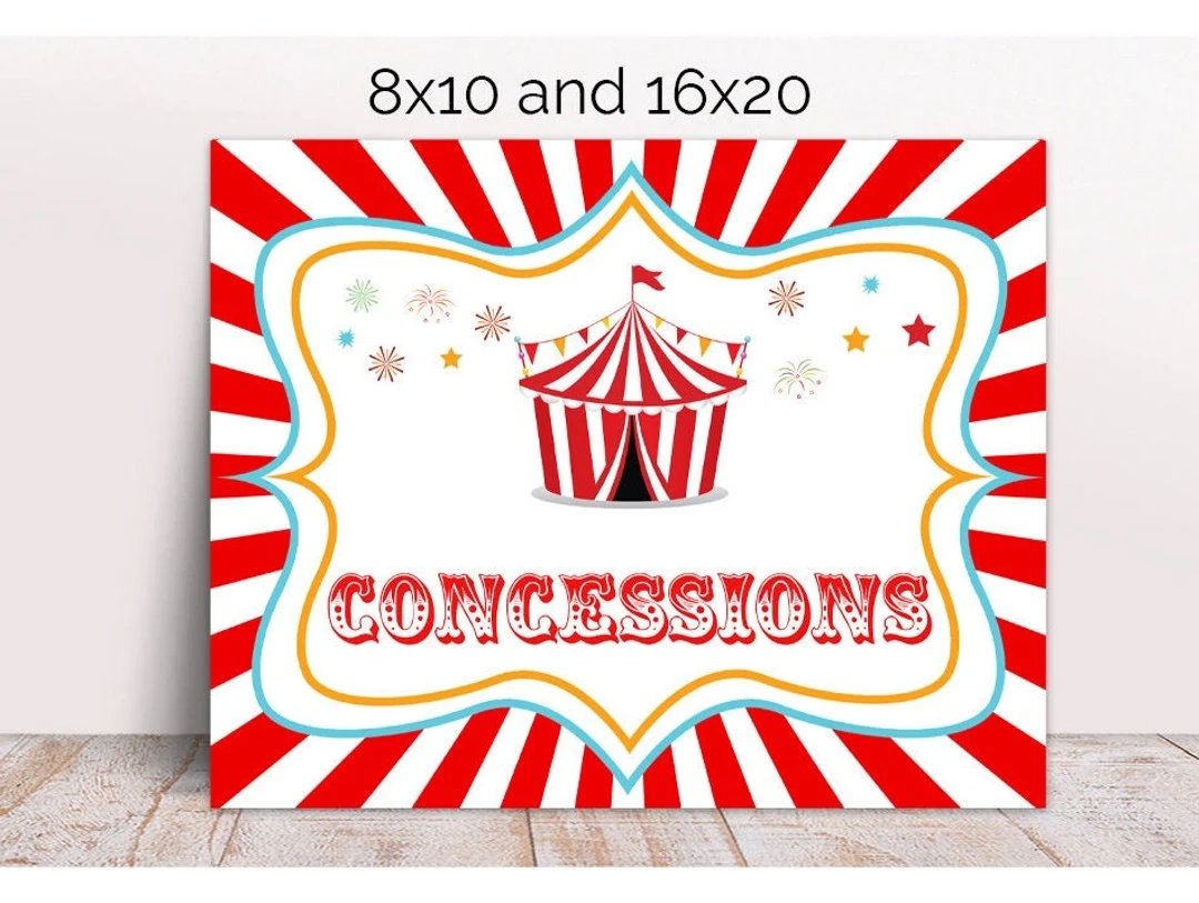 Carnival Party Concessions Sign Printable Circus Birthday Concession Sign Circus Food Snacks Treats Candy Drinks Circus Favors Gift Etsy