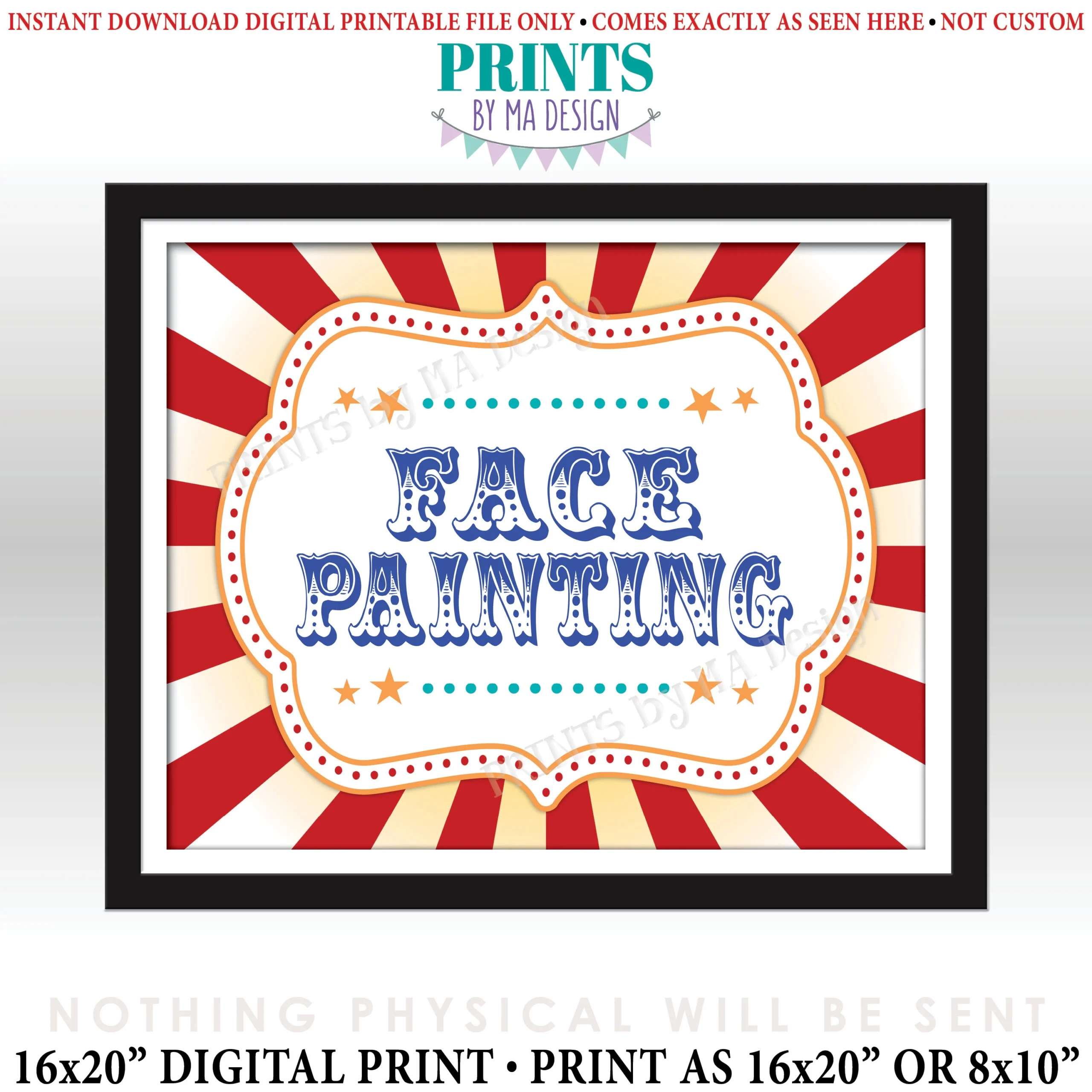 Carnival Party Face Painting Sign Circus Activities Birthday Party Games Festival Game Tent Picnic PRINTABLE 8x10 16x20 Sign
