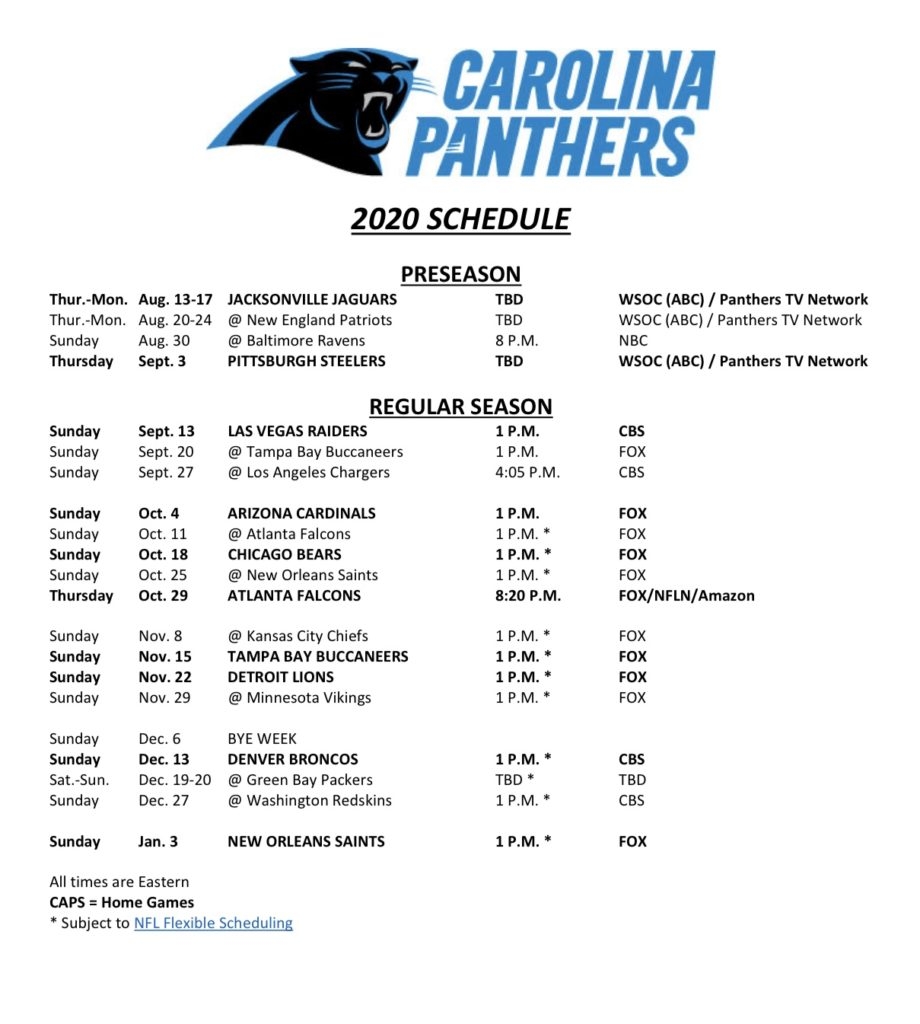 Carolina Panthers Announce 2020 Season Schedule Carolina Blitz Carolina Panthers Announce 2020 Season Schedule Carolina Blitz