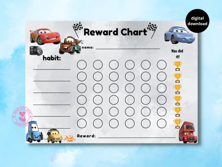Cars Movie Reward Chart Lightning Mcqueen Mater Behaviour Chart Habit Tracker Printable Download Digital A4 Etsy