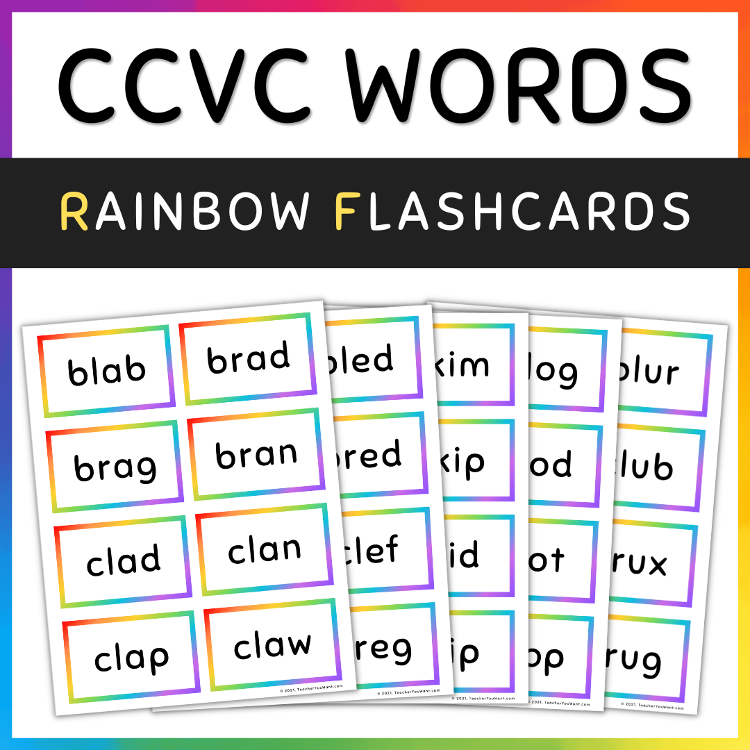 CCVC Words Rainbow Flash Cards Short Vowels A E I O U Made By Teachers