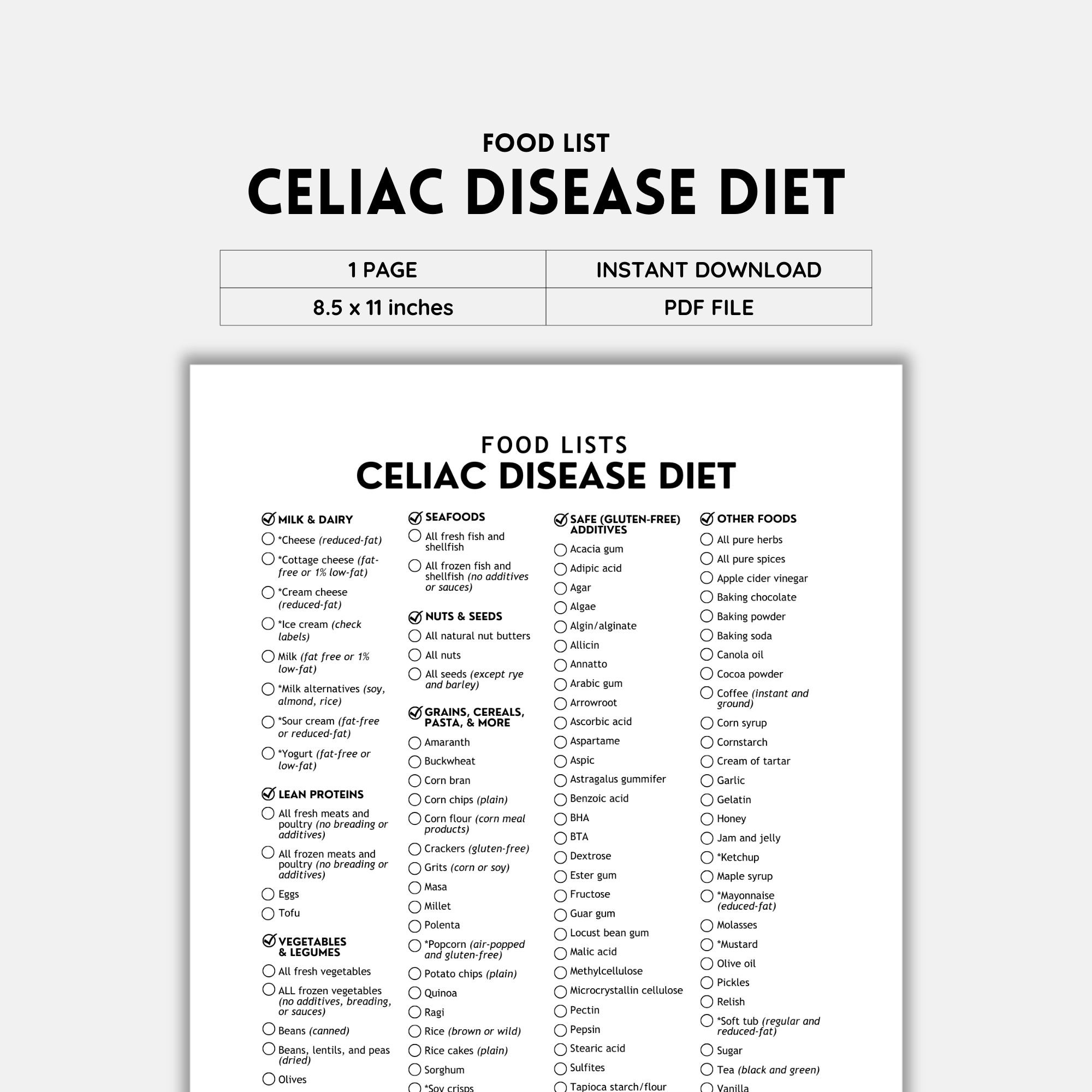 Printable Gluten Free Food List